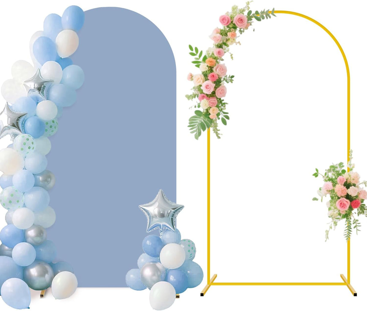 7.2FT Arch Backdrop Stand and Dusty Blue Arch Cover Set Metal Arch Stand Backdrop with Wedding Arch