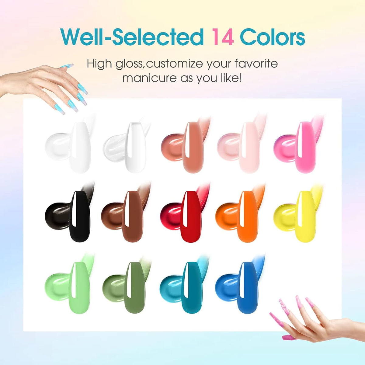ROSALIND Poly Nail Gel Colors Kit -14 Colors +72 Nail Art Accessories kit Poly Nails Gel Kit