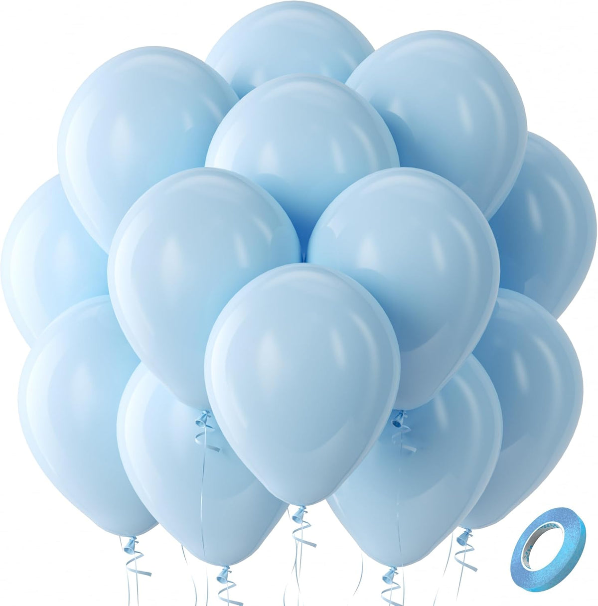 Bezente Pastel Blue Latex Party Balloons - 100 Pack 12 inch Round Helium Light Blue Bridal Blue