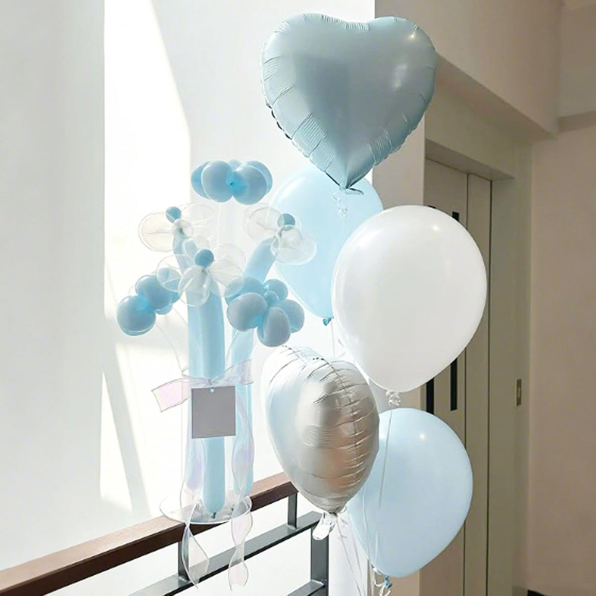 Baby Blue White Heart Balloons,12Pcs 18 Inch Blue Cream Foil Love Heart Shaped Balloons for Baby