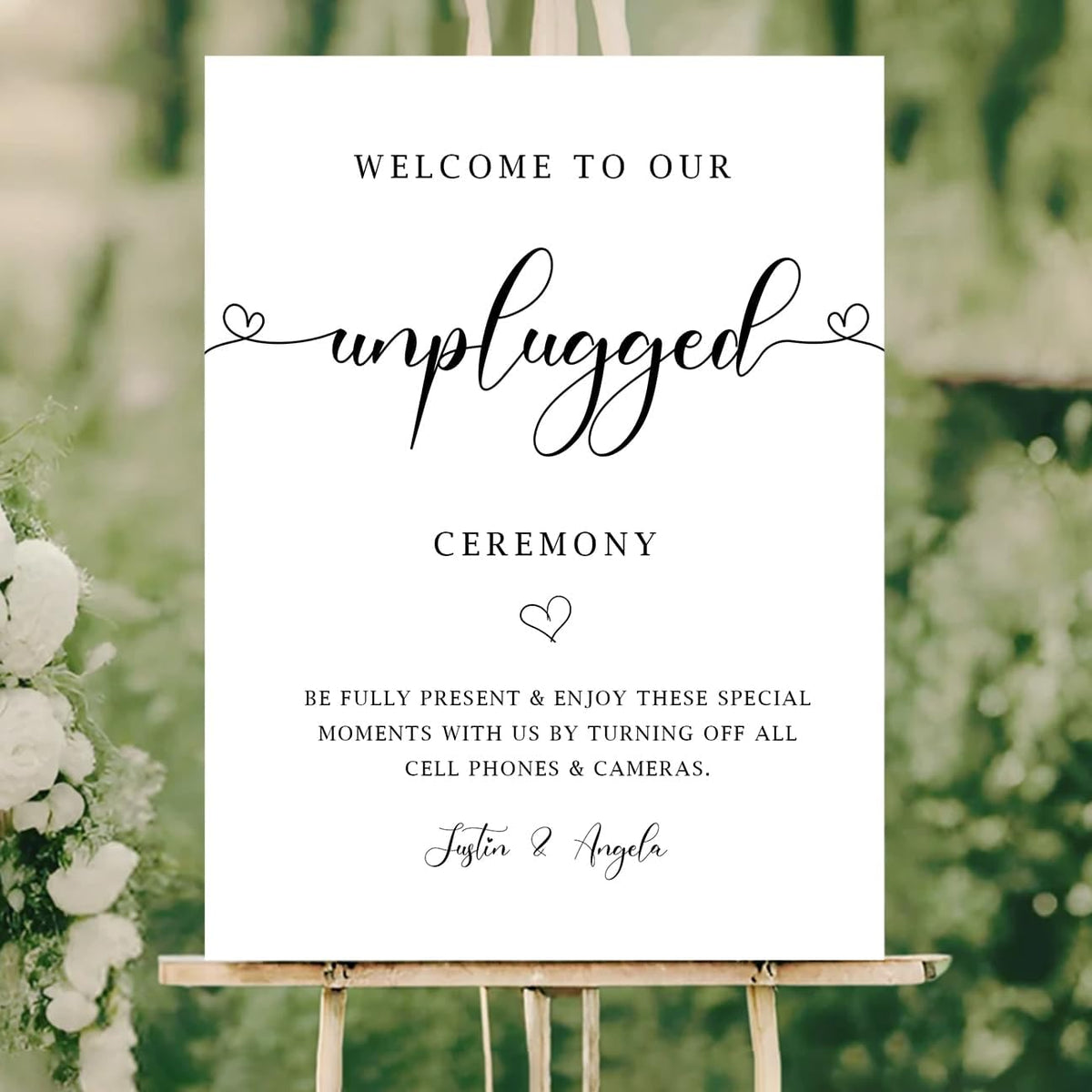 Minimalist Unplugged Wedding Ceremony Sign – Simple Elegant Yard Sign for Outdoor Events – Please