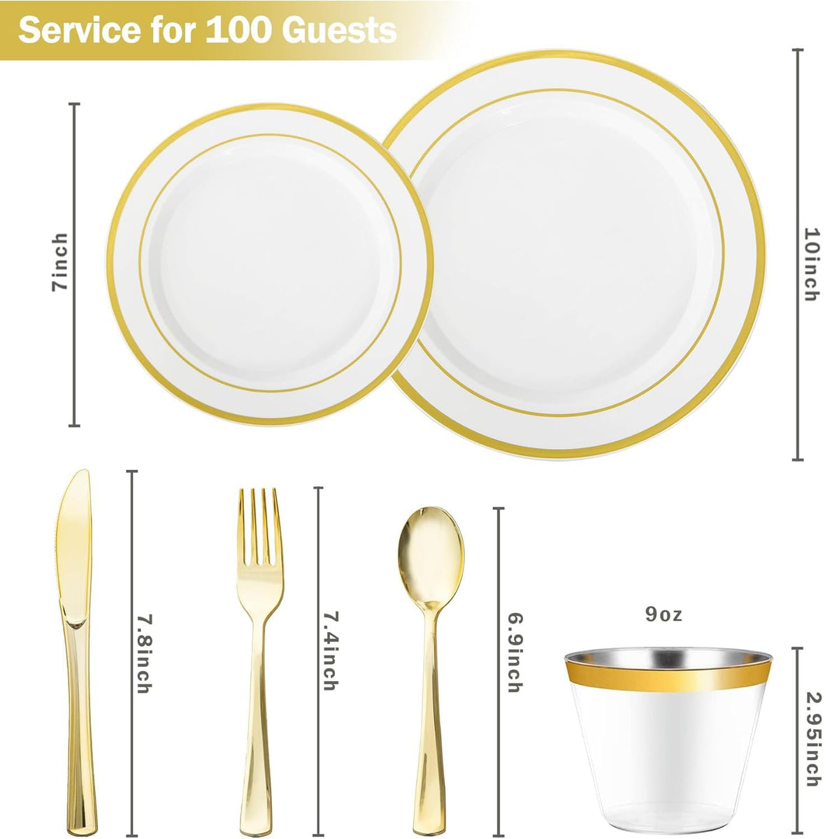 N9R 600PCS White and Gold Plastic Plates, Disposable Dinnerware Set