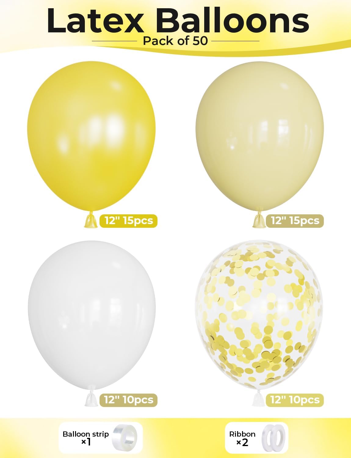 Yellow and White Balloons - 12inch Pastel Yellow Balloons Glitter Gold Confetti Balloon White Party