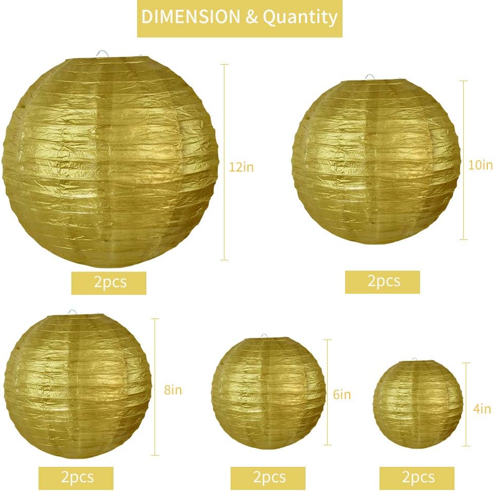 BEISHIDA Gold Round Paper Lanterns Decorative Hanging Chinese Japanese Paper Lanterns Lamp for
