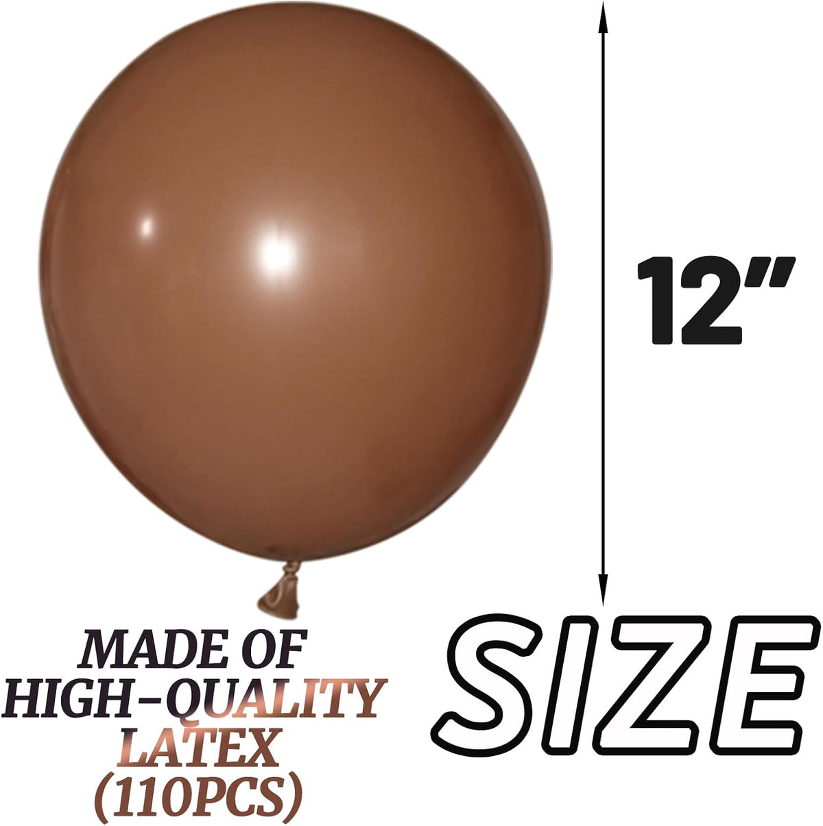 110pcs Brown Balloon 12 inch, Brown Latex Balloons for Birthday Party Baby Shower Wedding(with 2