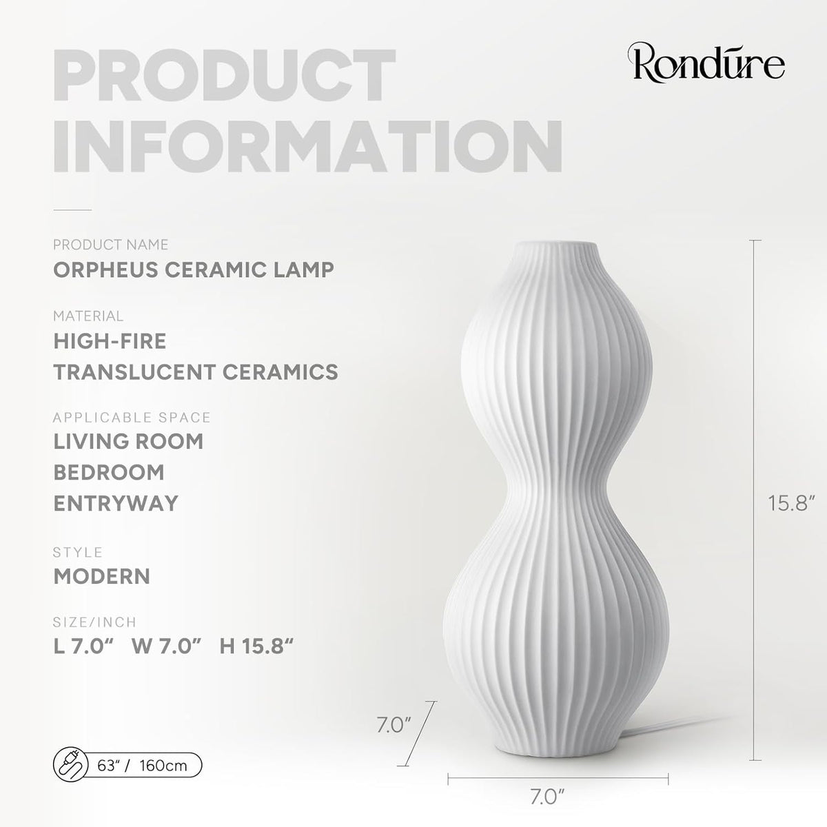 RONDURE 15.8" Modern Ceramic Table Lamp, Modern Bedside Lamps for Bedroom, Living Room and