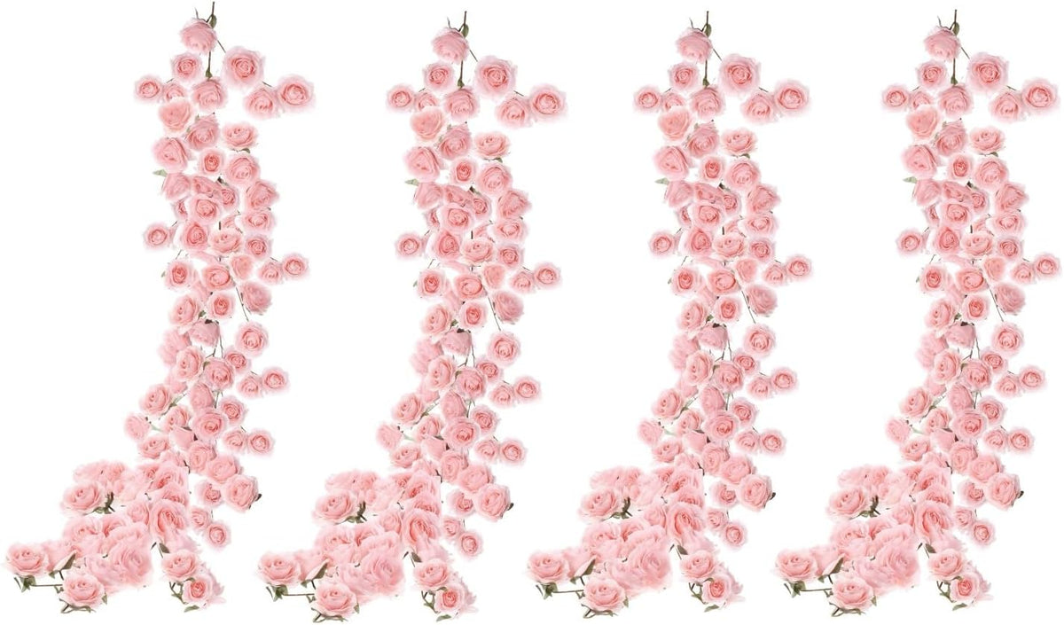 4 Pcs Pink Artificial Rose Vine Hanging Faux Flowers Garland for Wedding Anniversary Birthday Party