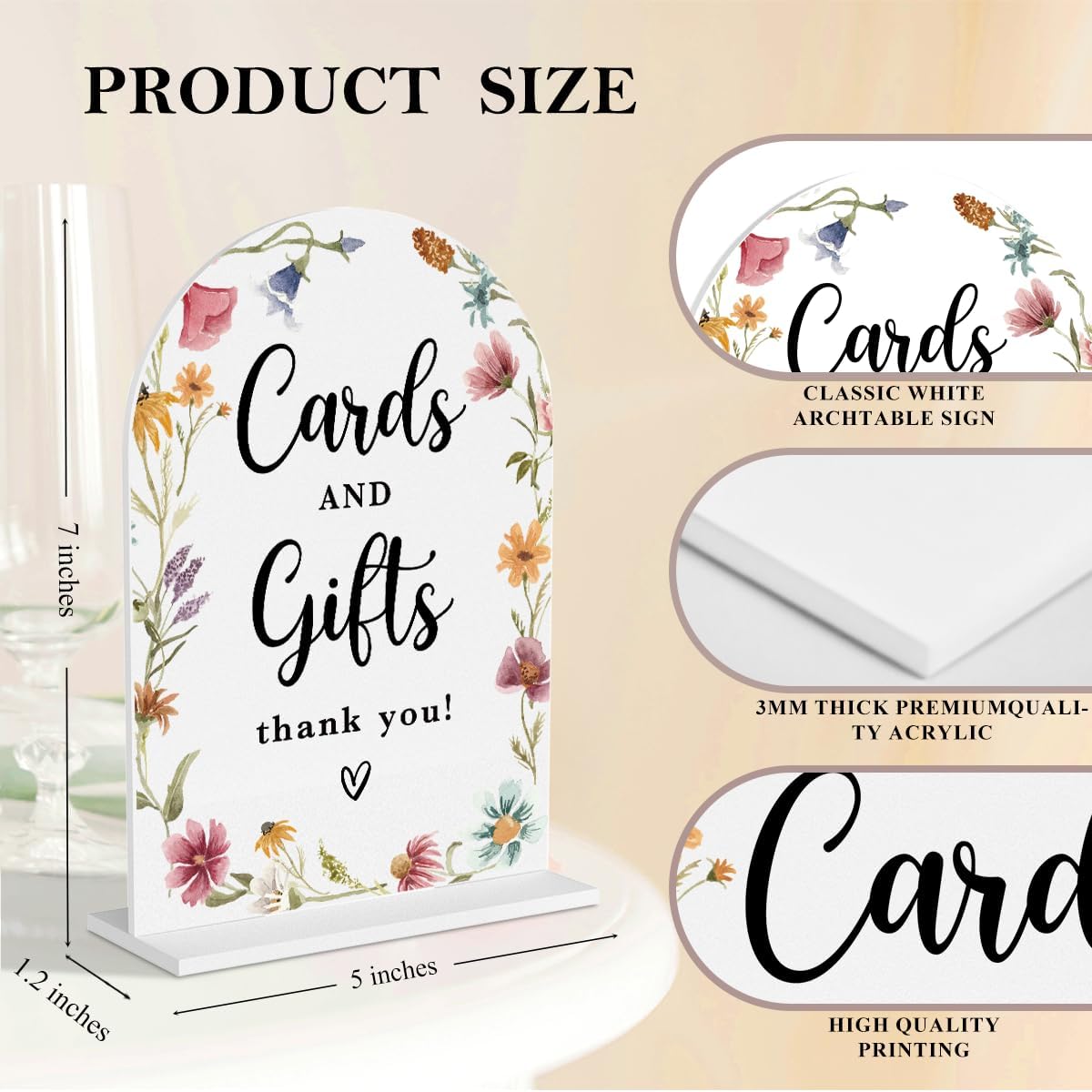 4 Pcs Acrylic Wedding Signs for Reception, Bridal Shower Decorations, Cards and Gifts Signs, Guest
