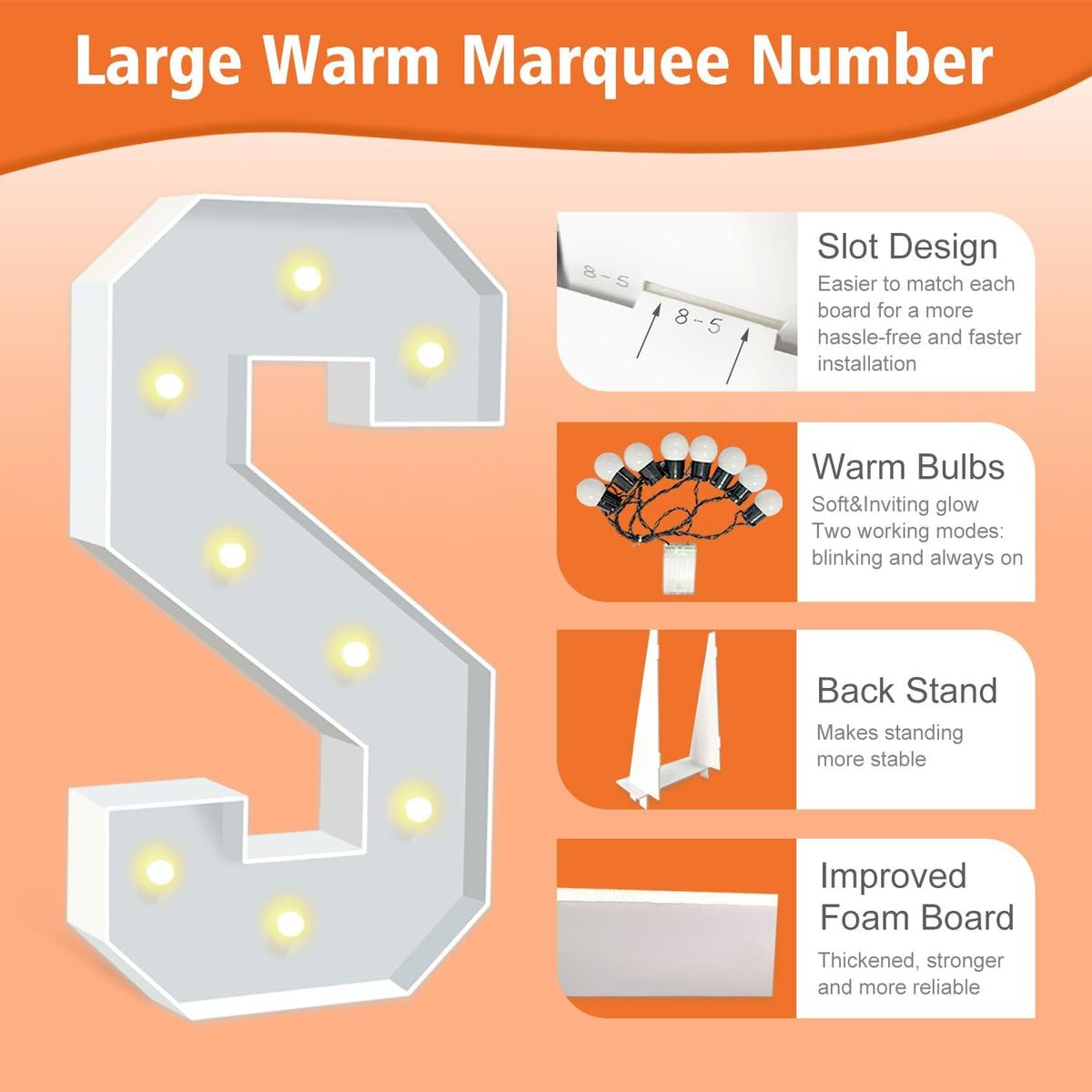 Marquee Light Up Letter S, Light Up Letters Art Craft Kit for Party Decorations, 3FT White Foam