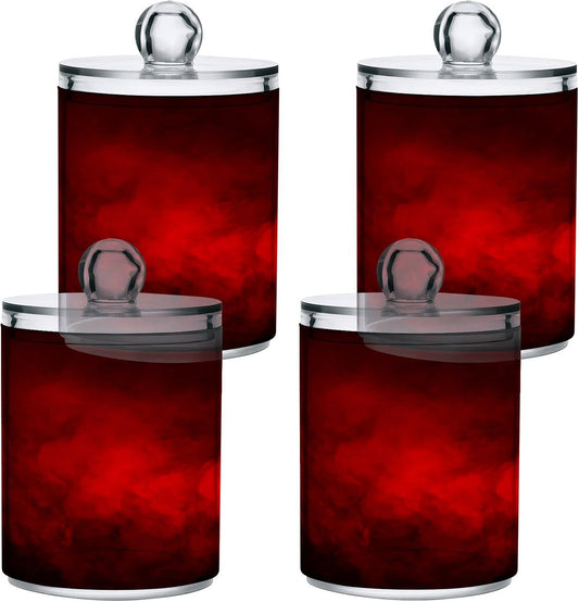 Gredecor 4 Pack Qtip Holder Clear Red Apothecary Jars with Lids Plastic Acrylic Bathroom Jars