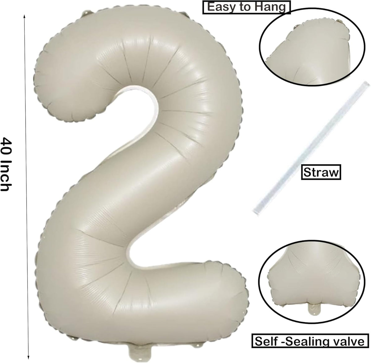 40 Inch Cream White Number Foil Balloons 2 for Kids Birthday Party LargeSelf Inflating Foil Numbe