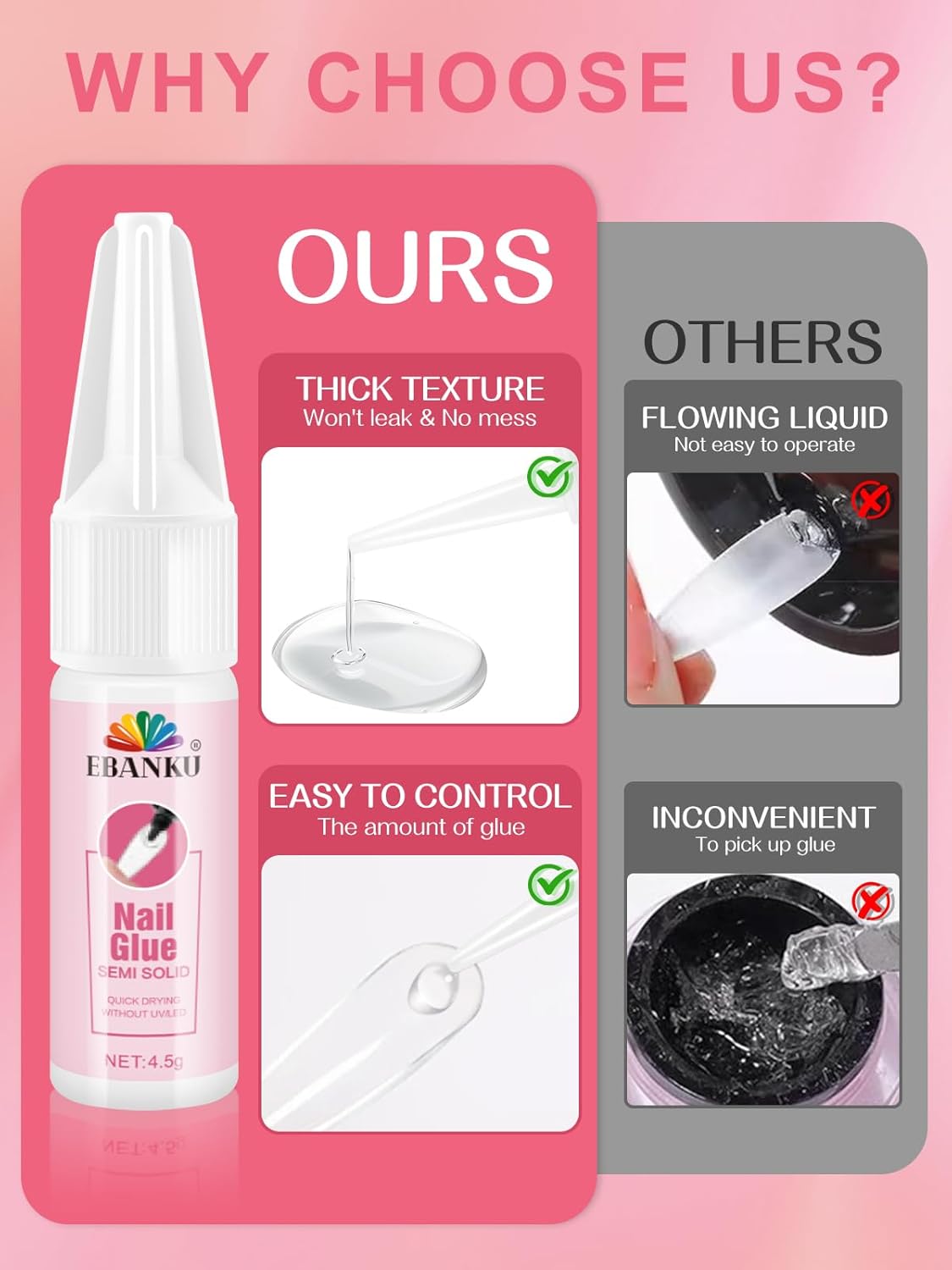 EBANKU Nail Glue Bulk for Press On Nails, 10PCS Super Strong Glue for Fake Nails Professional