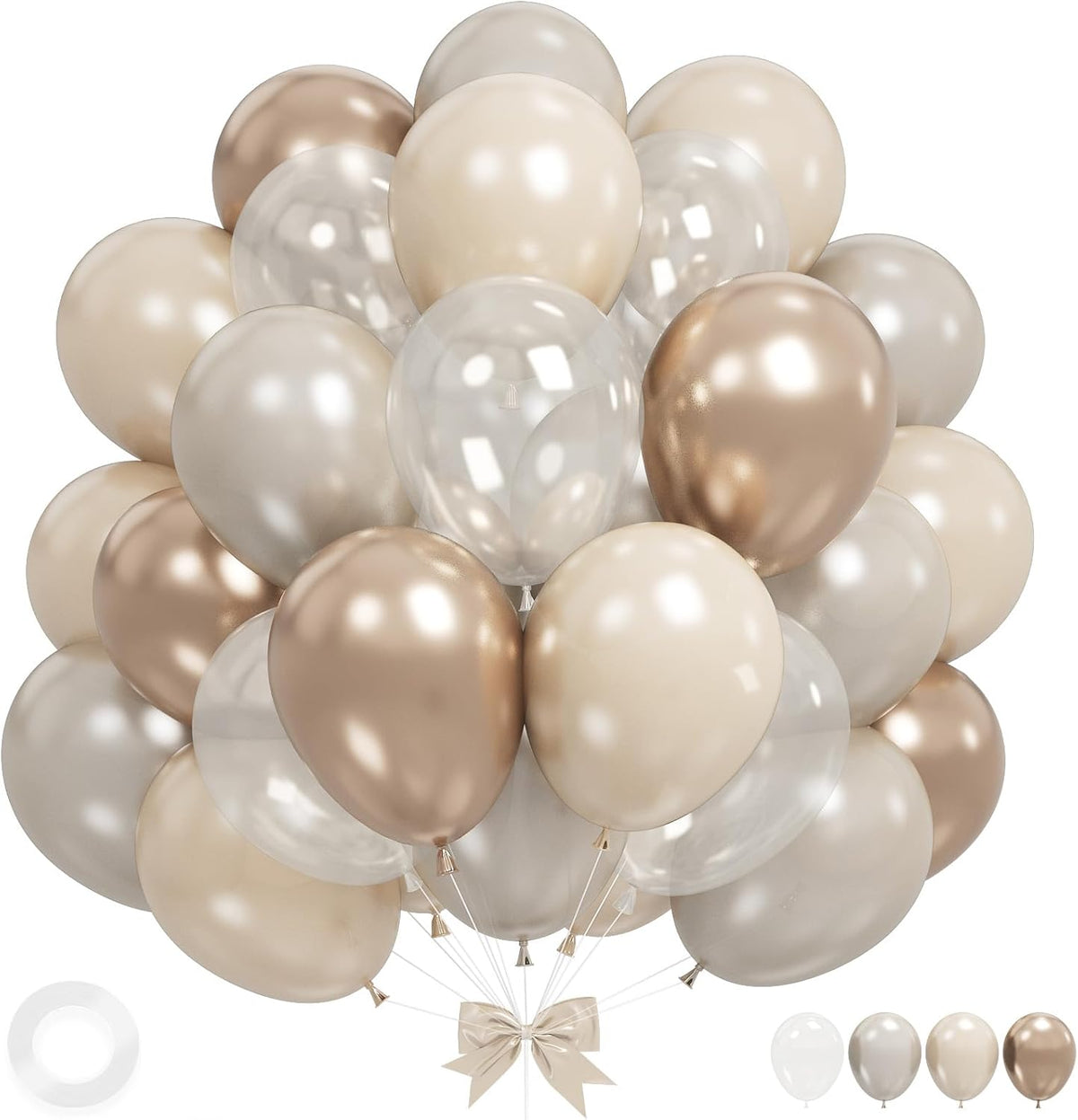 Beige White Gold Balloons,12 Inchs Sand White Metallic Champagne Clear Bride Balloons for Girls