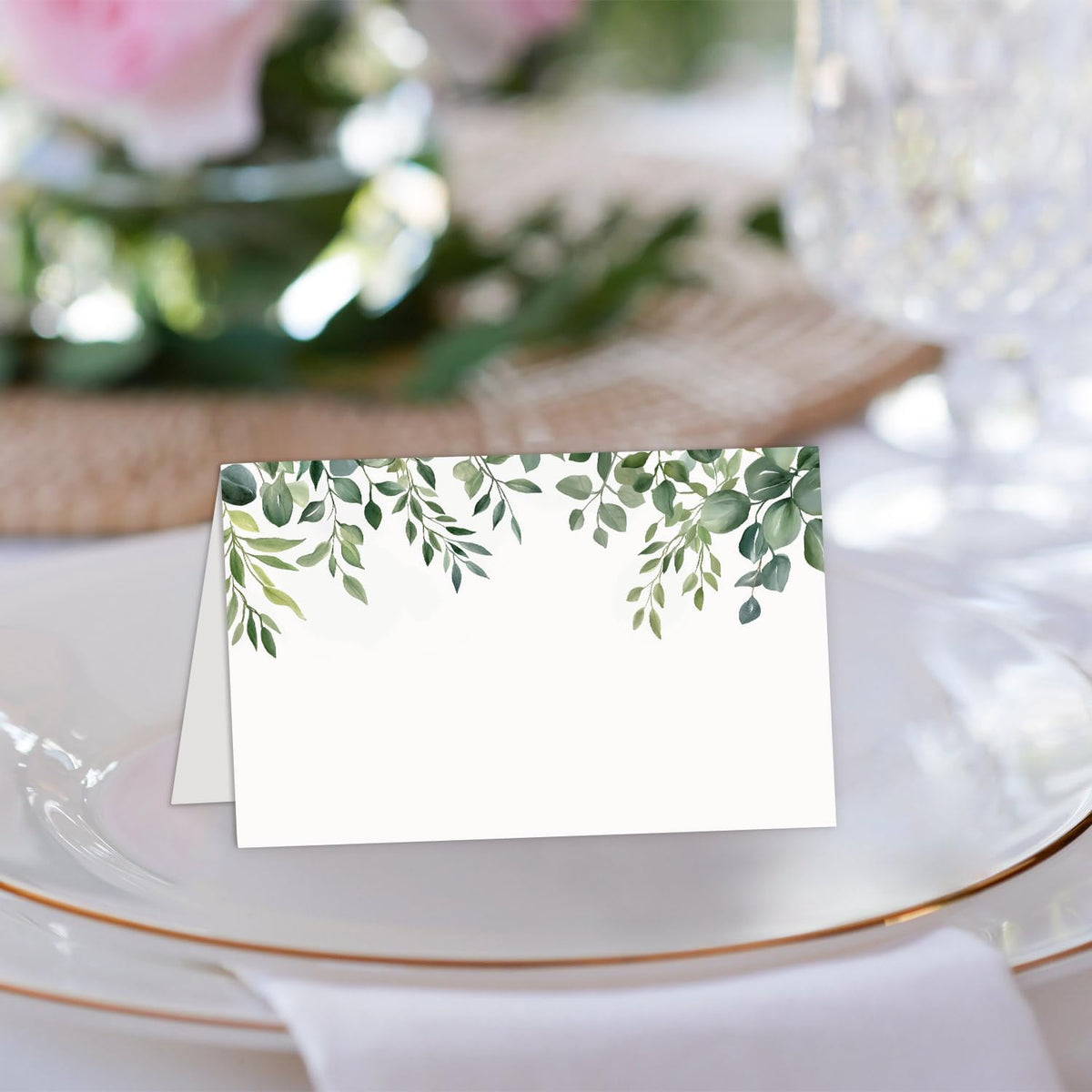 25 Pcs Greenery Place Cards, Watercolor Blank Tent Name Cards for Food Buffet, Dinner Party