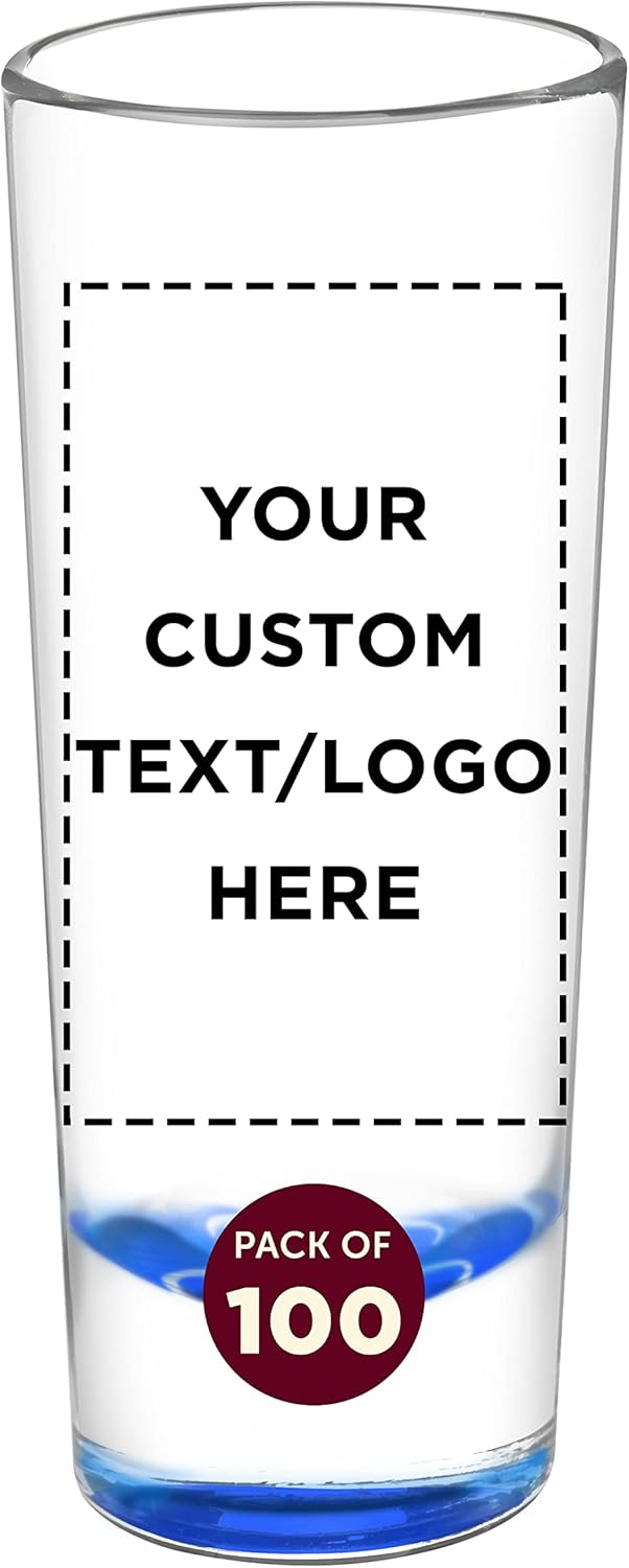 Custom Cordial Shooter Shot Glasses 2 oz. Set of 100, Personalized Bulk Pack - Great for Birthdays