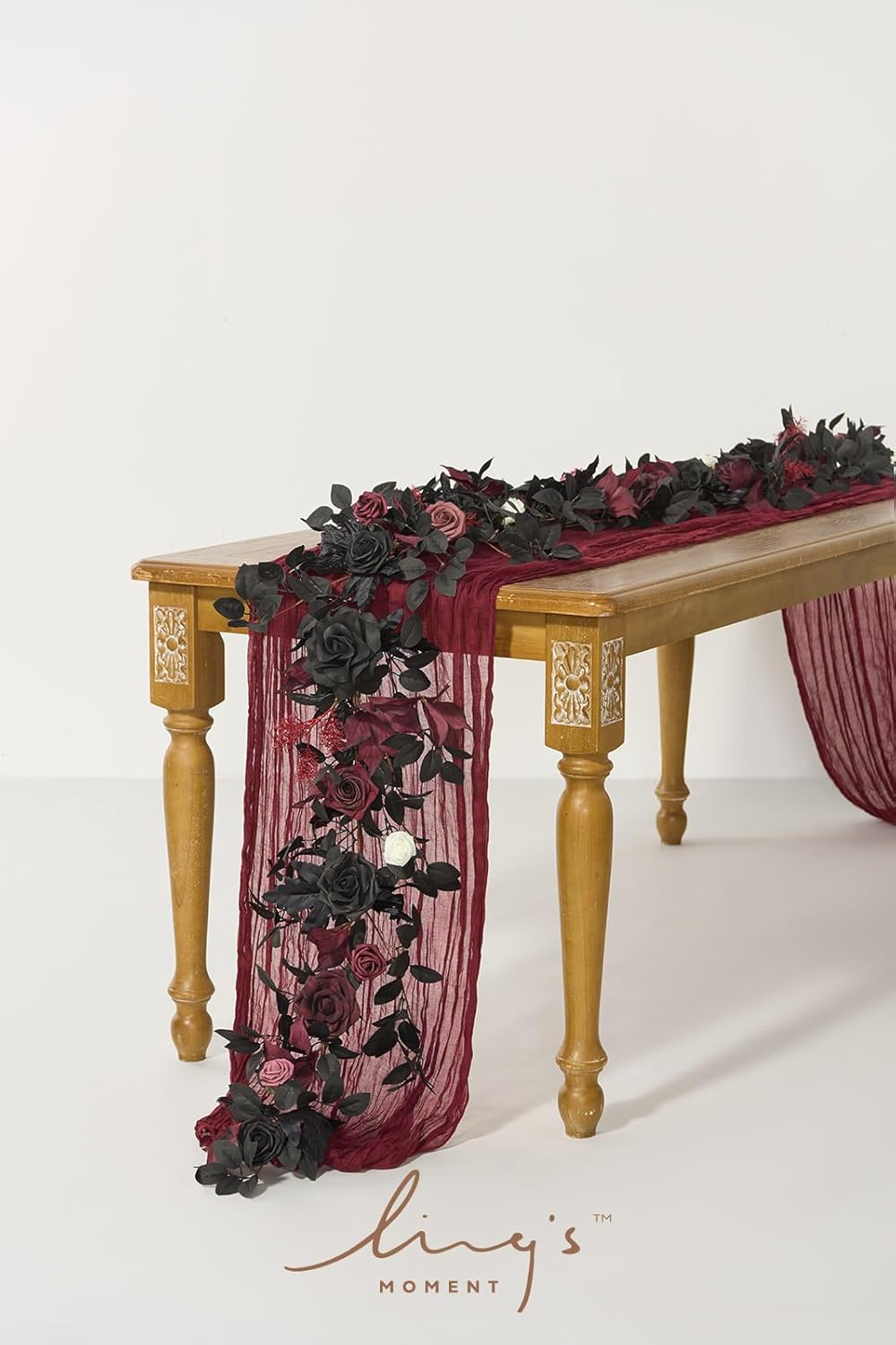 Ling's Moment 5FT Black Burgundy Artificial Flower Garland Fake Rose Leaves Floral Garland Arch