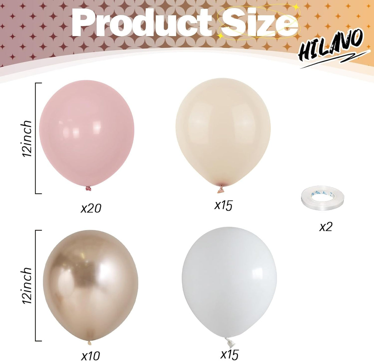 Nude Dusty Pink Balloons Set, 60Pcs 12 Inch Retro Blush Pink Apricot Helium Balloon with Beige