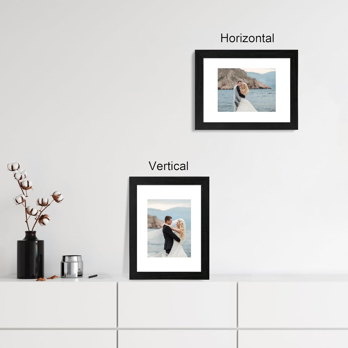 9x12 Picture Frame Set of 4 with Tempered Glass, Black Frames Display 6x8 Picture with Mat or 9 x