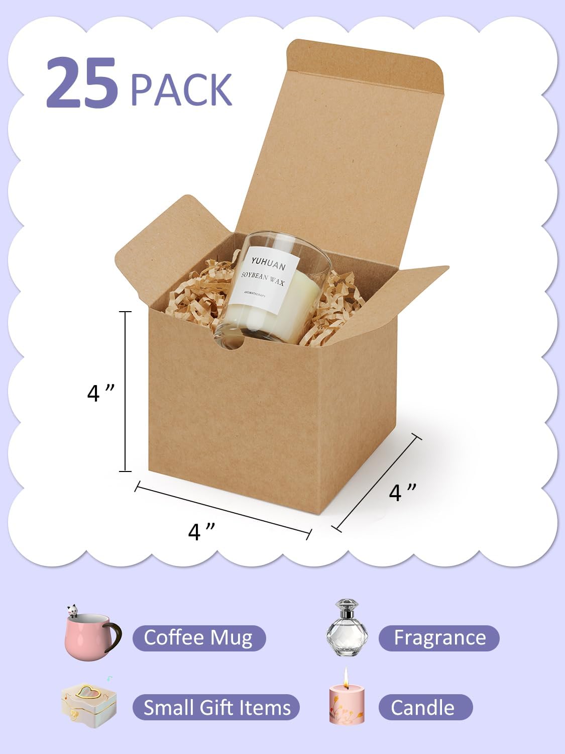 Eupako Gift Boxes 4x4x4 25 Pack Brown Kraft Paper Box with Lids Party Favor Boxes for Bridesmaids