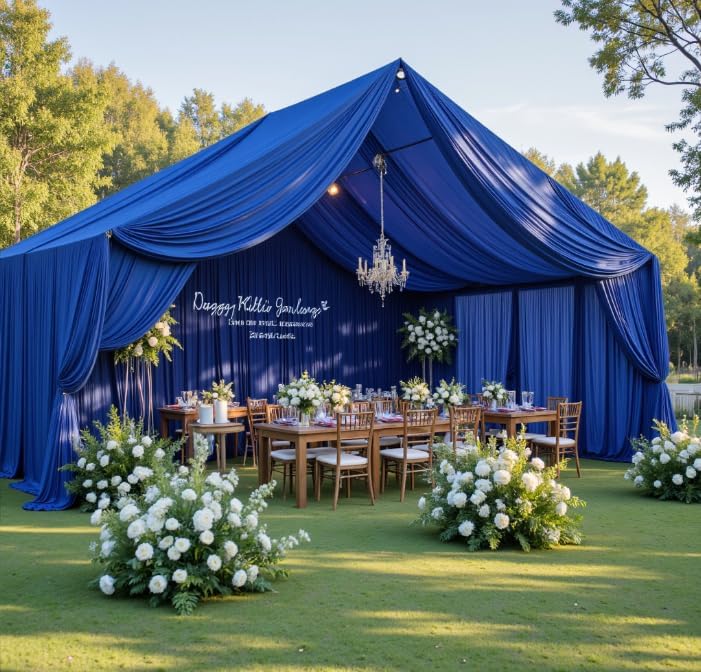 PartyVillage 10ftx40ft Royal Blue Ceiling Curtain for Wedding Parties – 2 Panels Wrinkle-Free 40 FT