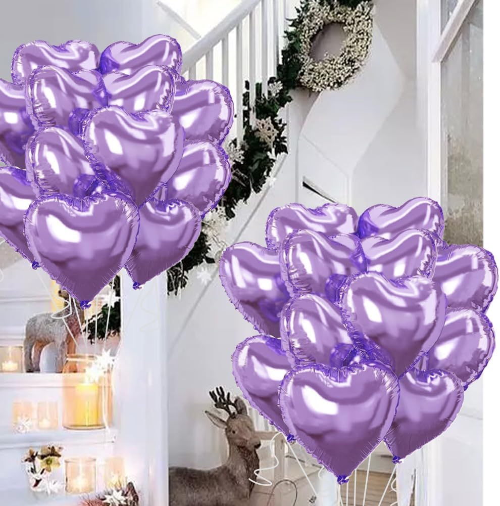 Light Purple Heart Balloons，18 Inch Light Purple Foil Mylar Love Heart Shaped Balloons for