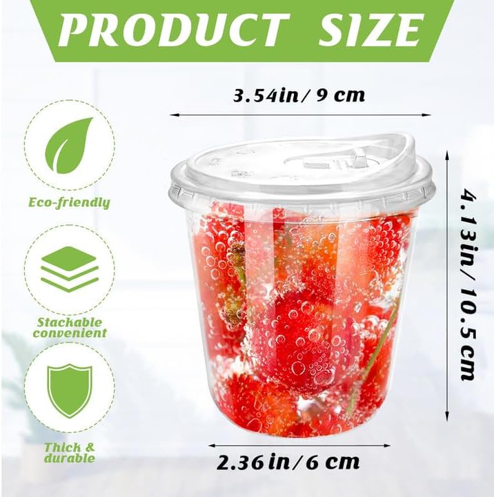12oz Disposable Stemless Glasses With Strawless Sip Lids,PET Disposable Drinking Cups,Clear Plastic