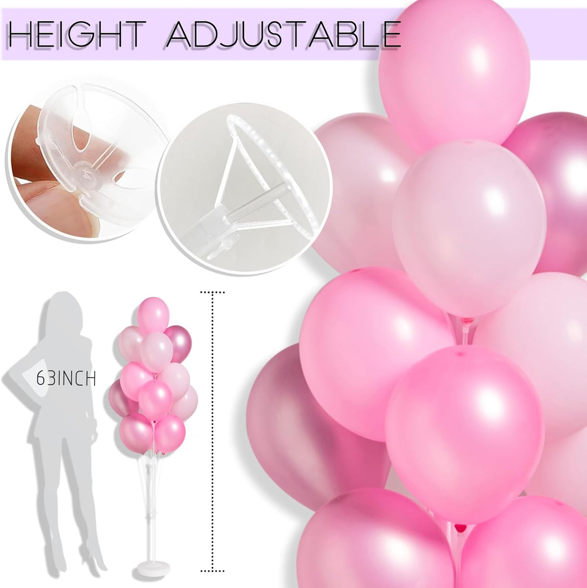 Balloon Stand Kit for Floor Set of 2,Pink Pearl Metallic Balloon Arch Column,Balloon Tower with