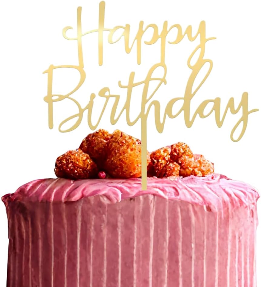 Premium Acrylic Happy Birthday Cake Topper Gold, Mirror Finish, 6x6 Inches, 2.5mm Thick, Handmade