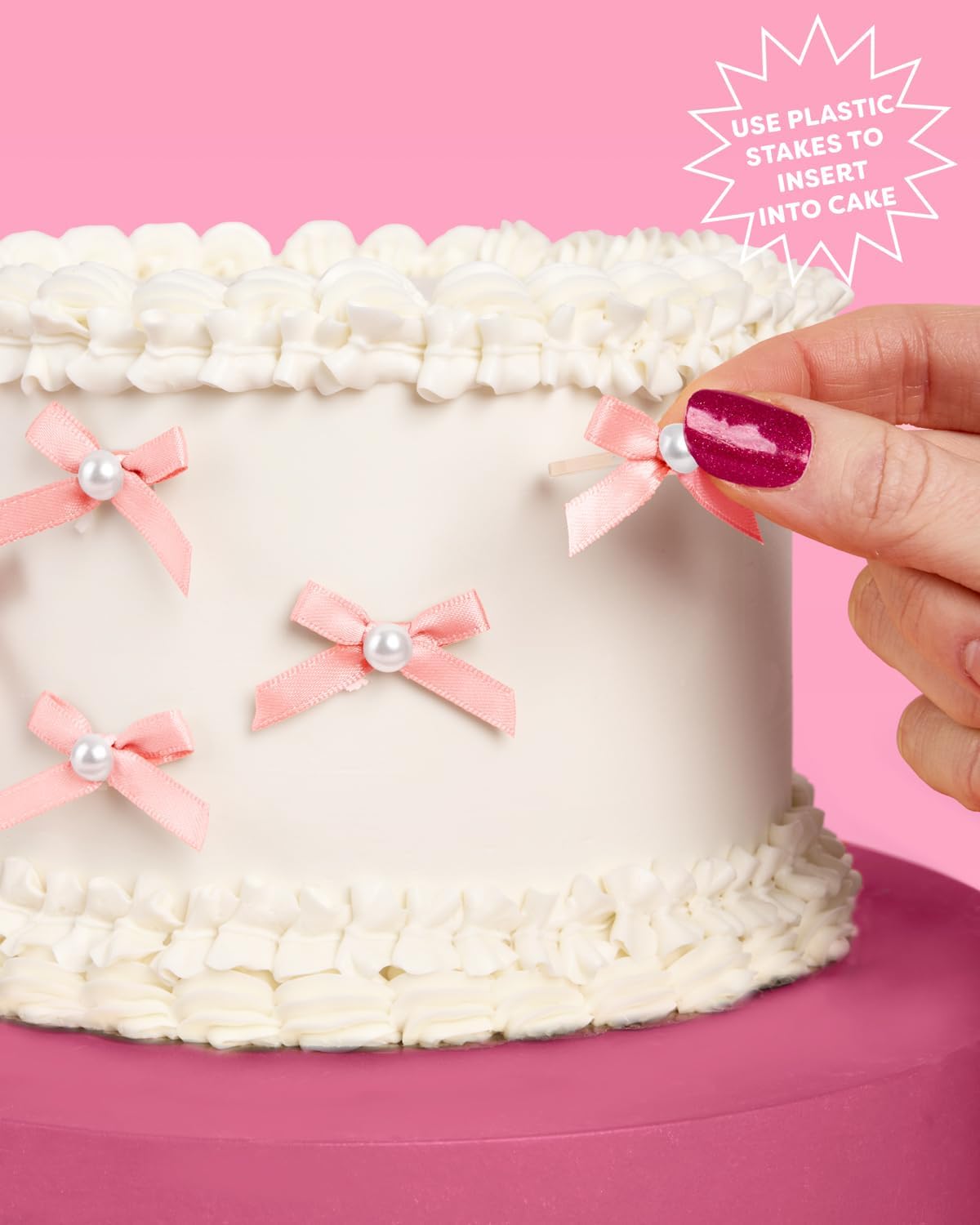 xo, Fetti Mini Pink Bow + Pearl Cake Toppers | 12 pcs | Bachelorette Party Decoration, Birthday