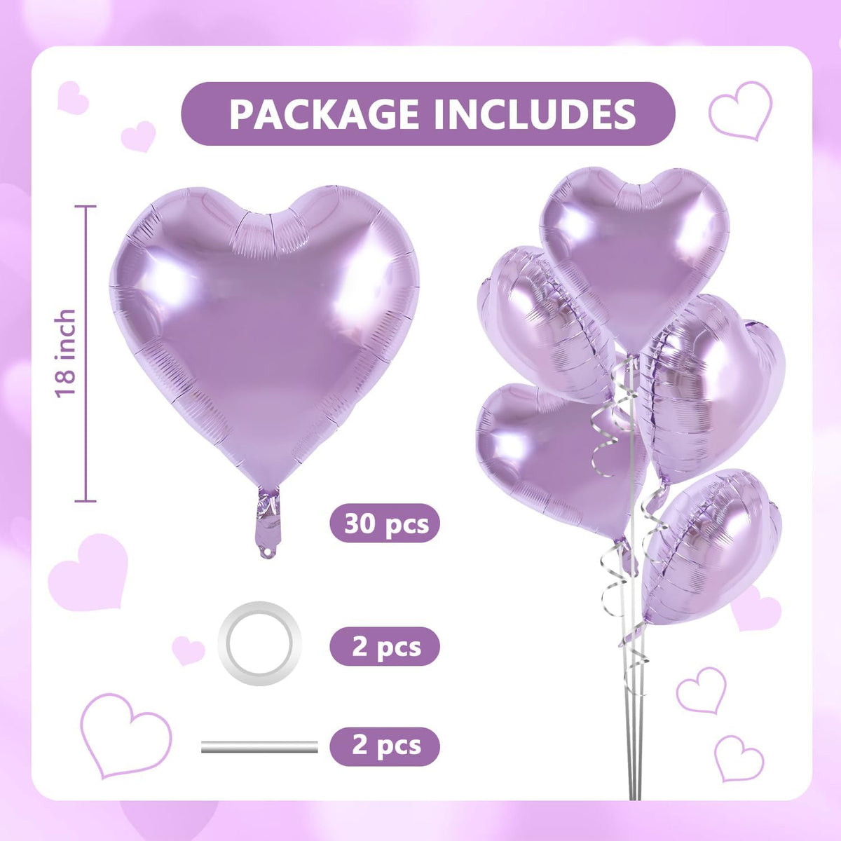TONIFUL 30Pcs 18 Inch Purple Heart Balloons Purple Heart Shape Foil Mylar Balloons Decoration for