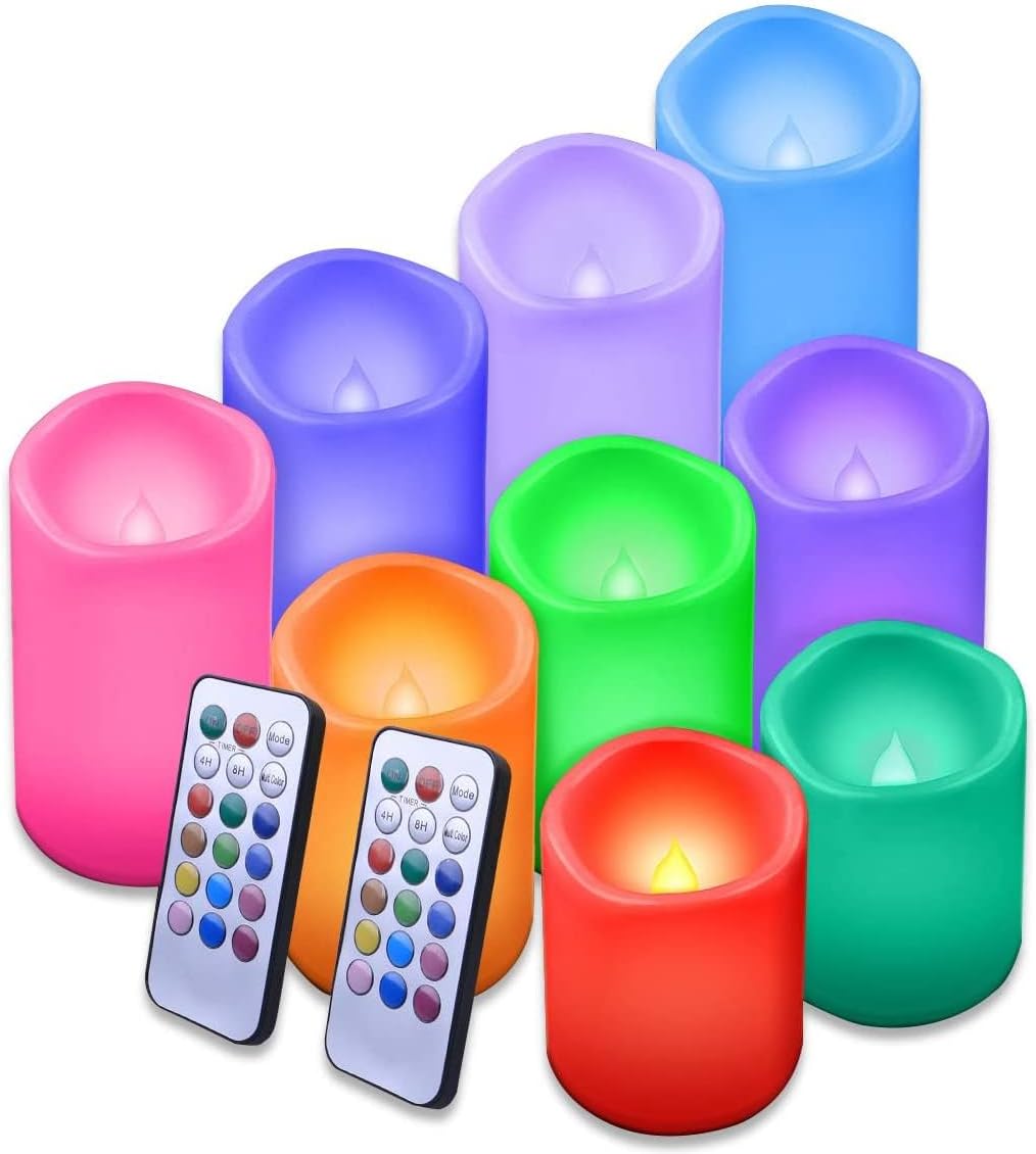 Enido Flameless Candles, Color Changing LED Candles(D: 3" x H: 4" 5" 6") Battery Operated Outdoor