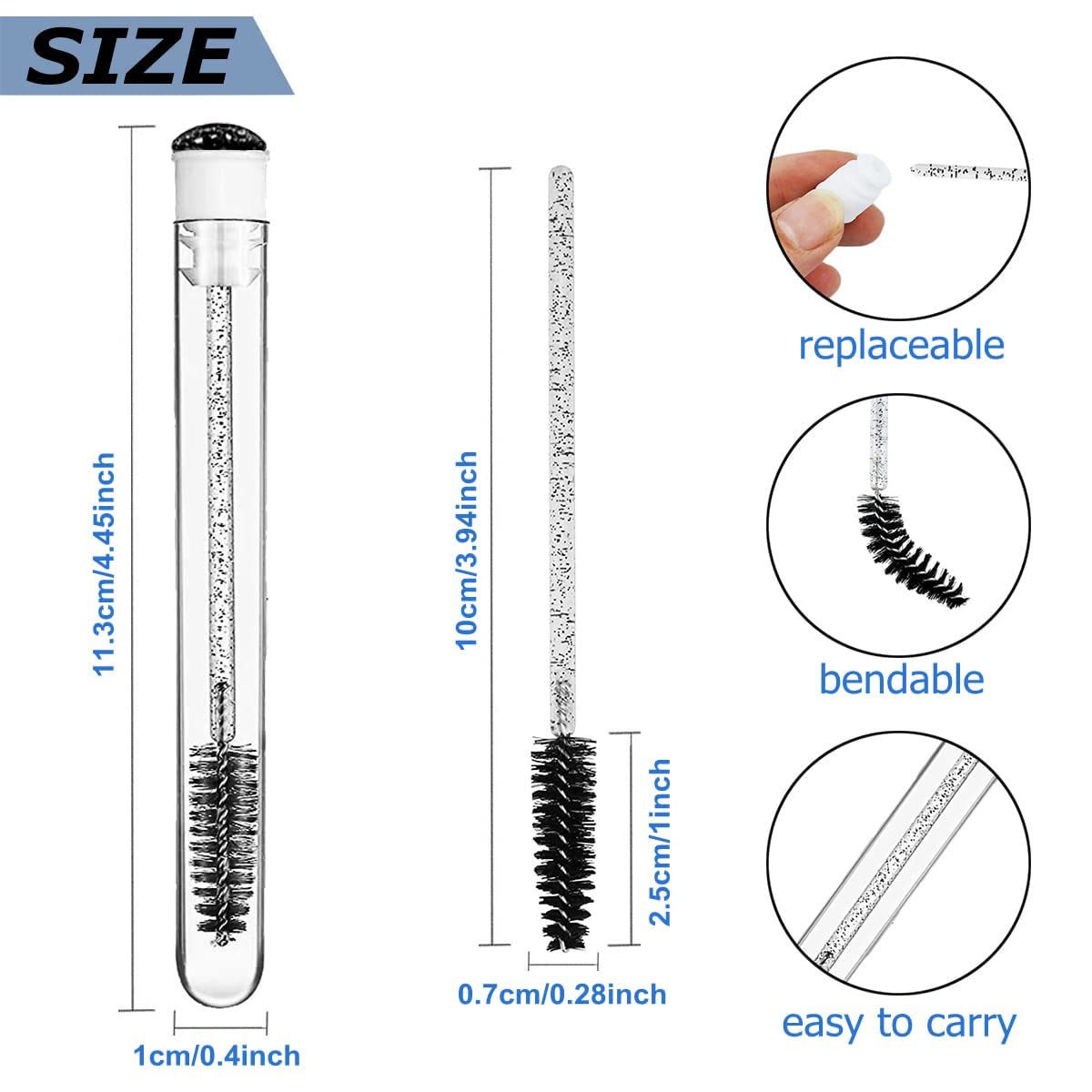 Mascara Brushes Tubes Set 70 Pieces Disposable Eyelash Brushes Replacement with 20 Pieces Empty