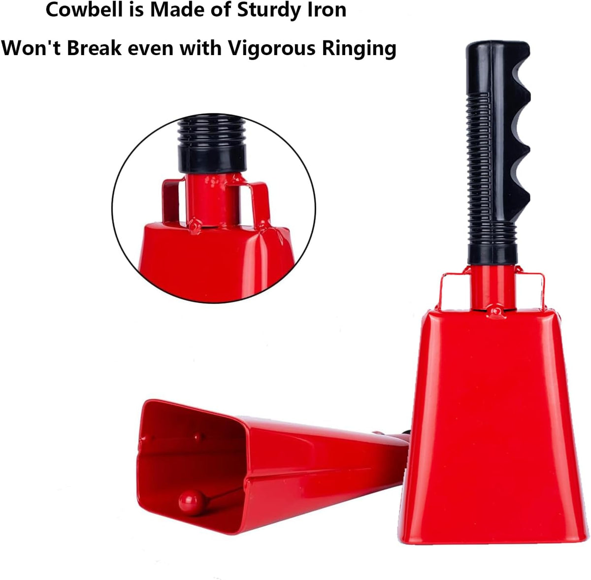 Steel Cowbell with Handle 8 Inch Cow Bells Noise Makers, 2 Pack Large Cowbells for Sporting Events