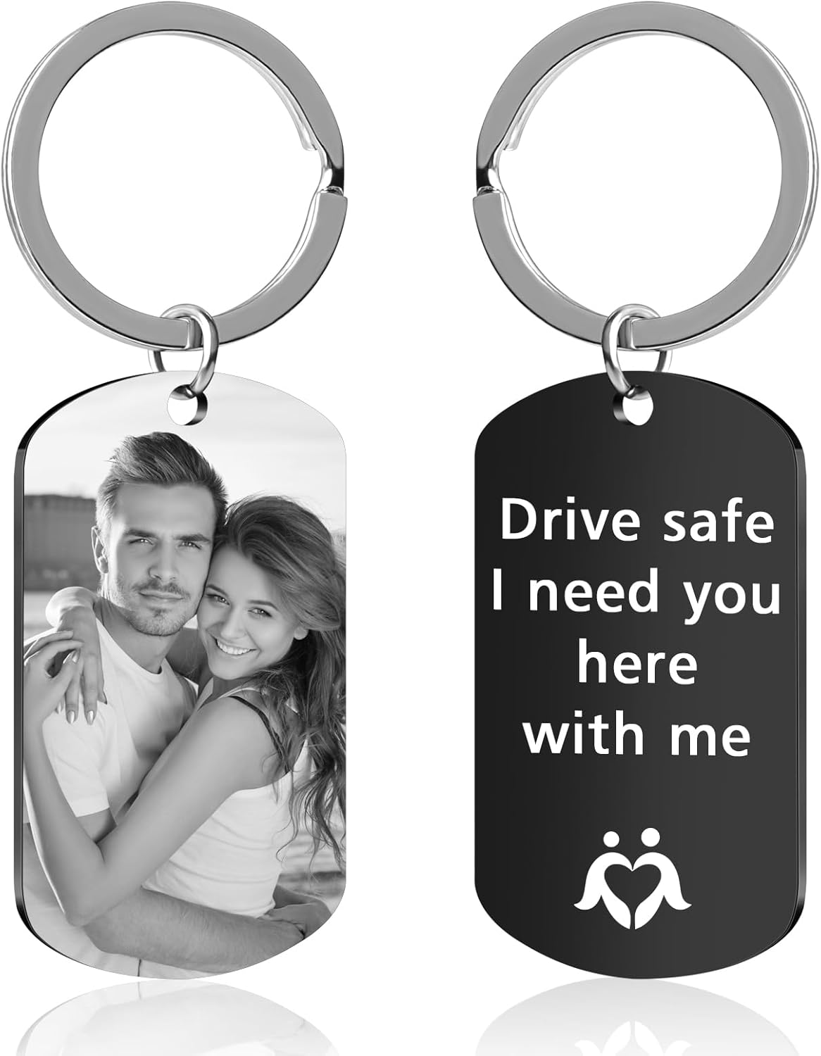 Personalized Keychain with Engraved Photo & Text Customized Custom Gift for Boyfriend, Girlfriend