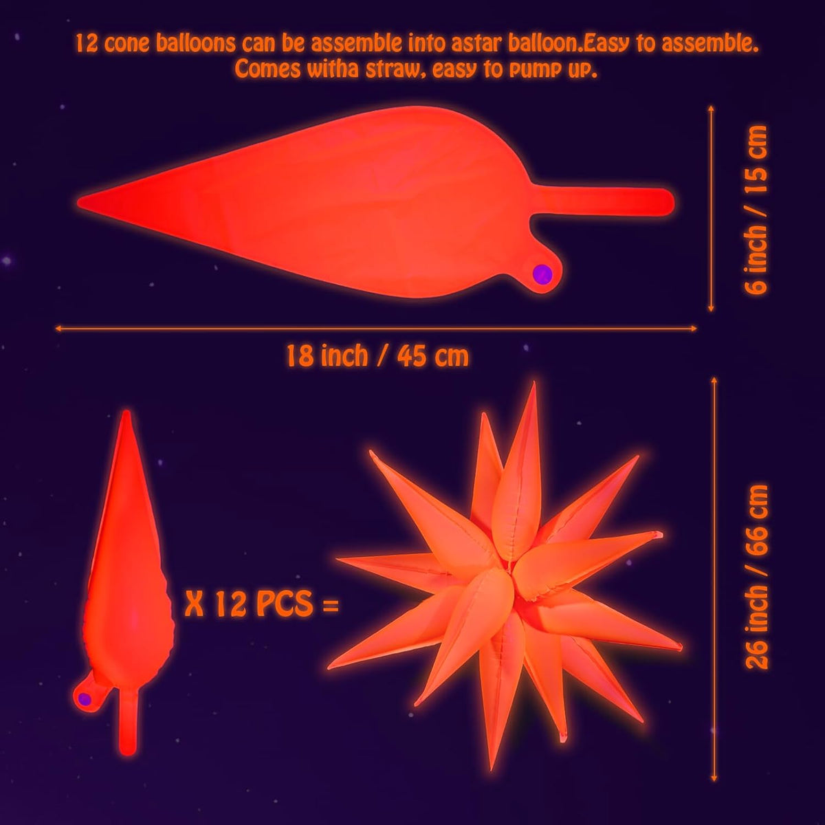 Mega-L Glow Glow in The Dark Party Supplies, 5 Pcs Neon Star Balloons Kit – Neon Foil Explosion &