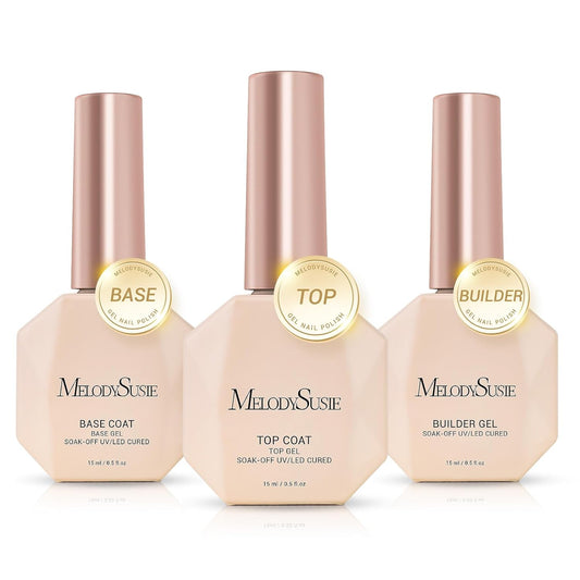 MelodySusie Top Coat Builder Gel Base Coat No Wipe Glossy Set Long Lasting Shine Finish Soak Off UV