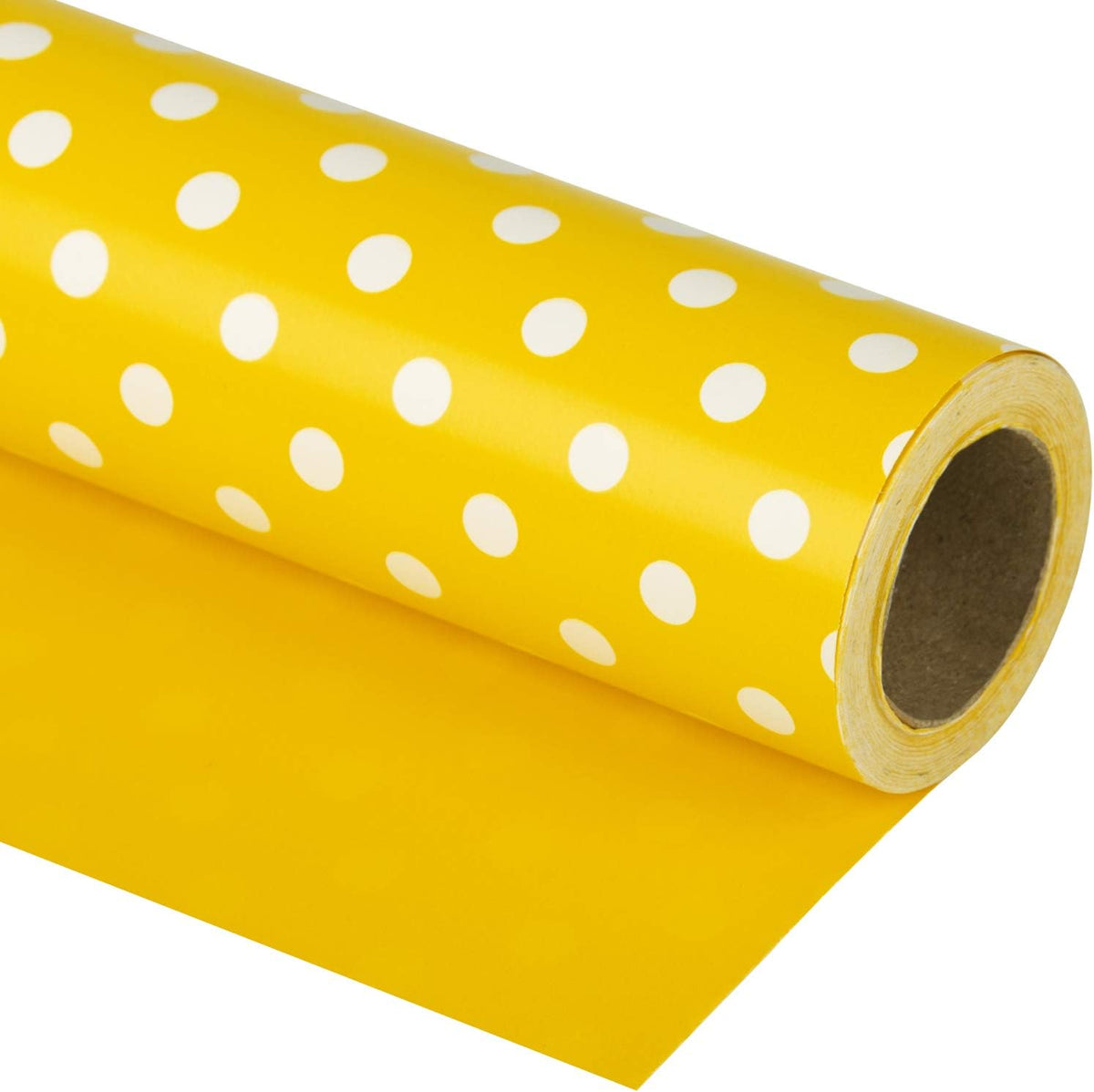 WRAPAHOLIC Reversible Wrapping Paper - Mini Roll - 17 Inch X 33 Feet - Yellow and Polka Dot Design