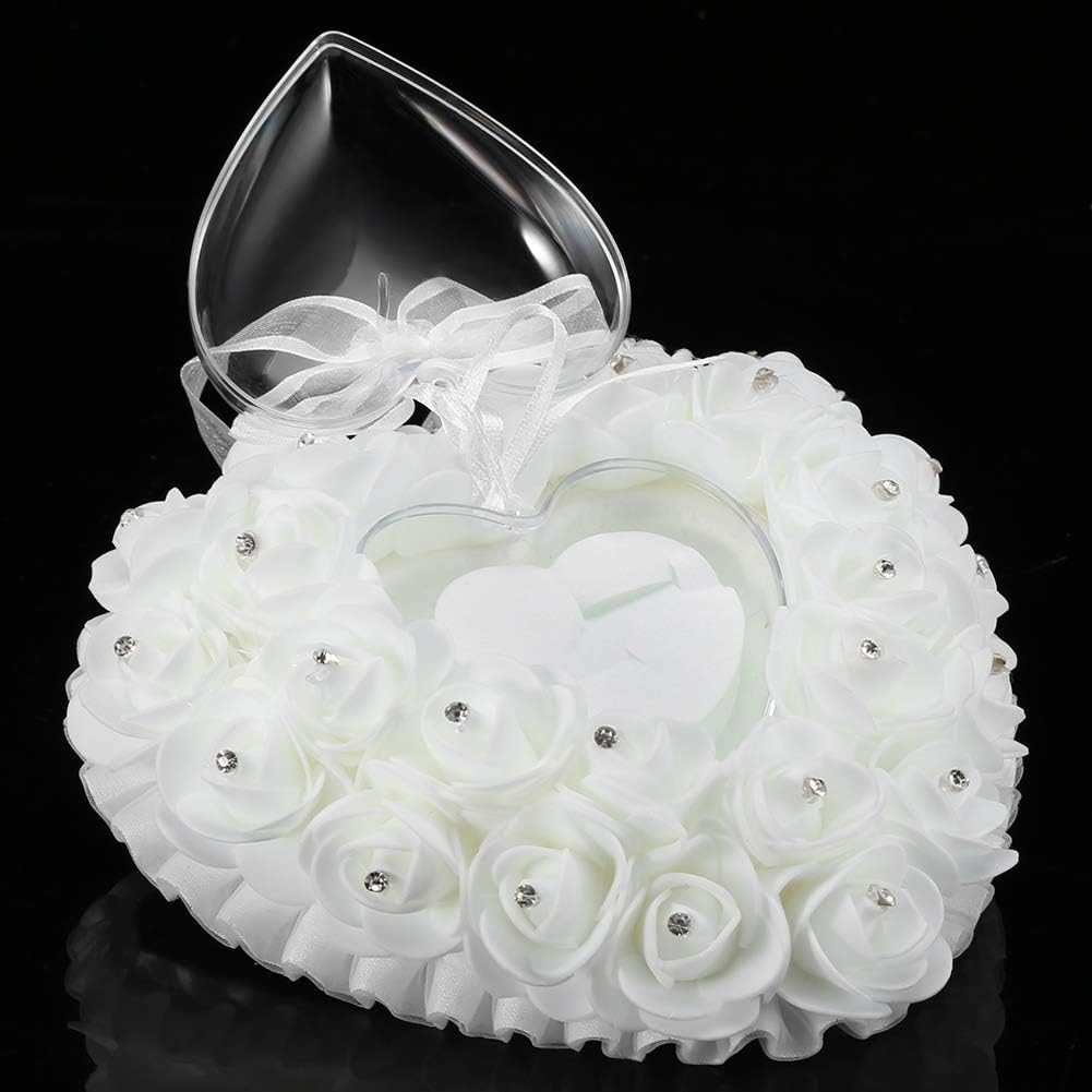 Hilitand Wedding Ring Cushion Pillow Romantic Heart Shaped Wedding Ring Box Rose Rhinestone