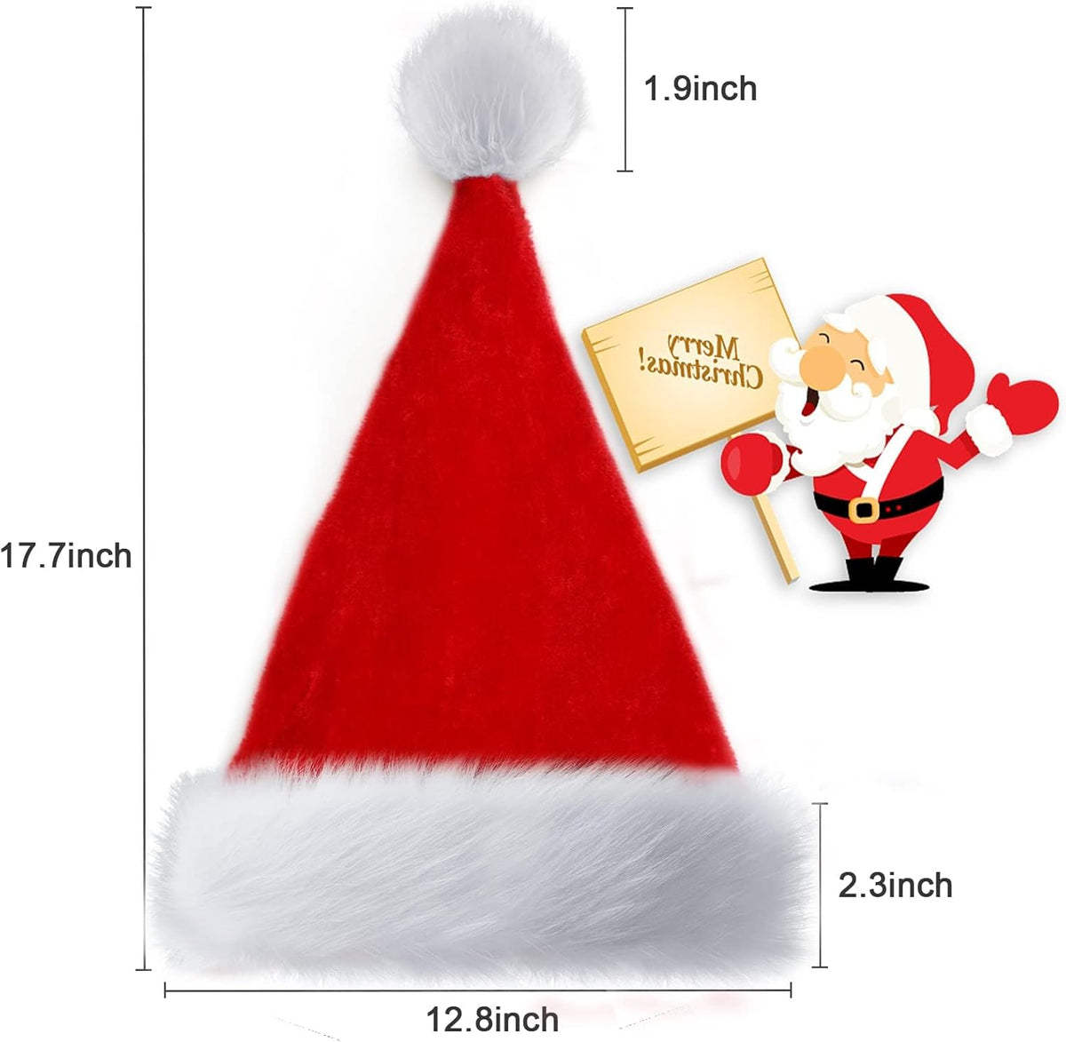 Santa Hat for Adults Christmas Hat Red Velvet Double-Layer Thickening Unisex Holiday Xmas Hats for