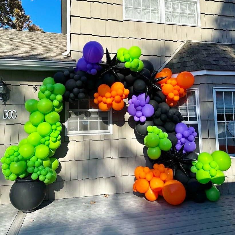 Halloween Balloon Arch Garland Kit, 124pcs Black Purple Orange Green Latex Balloons Arch for