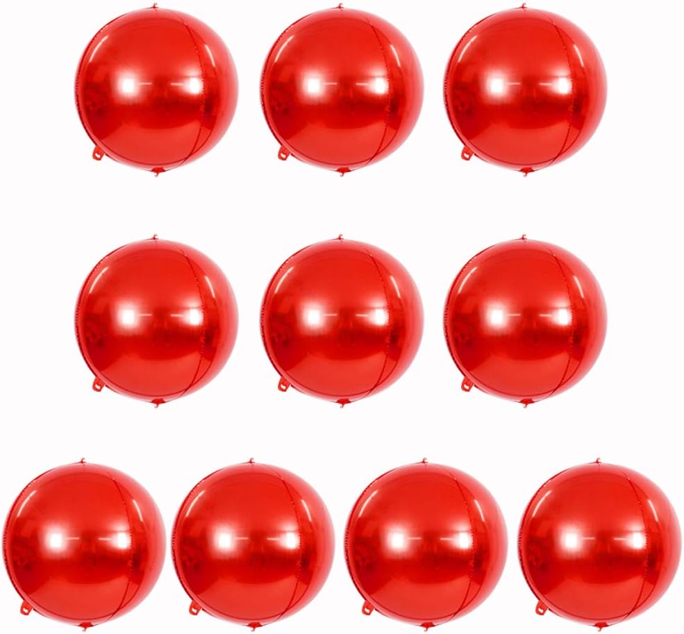 10 pcs Red 4D balloon, 10 inch Foil Mylar Sphere Balloon for Birthday Party,Wedding,Valentine's