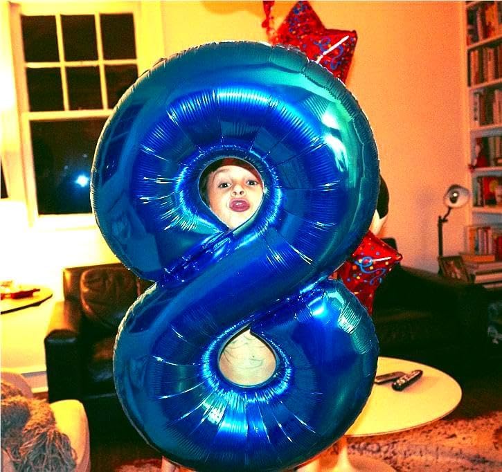 Navy Blue Giant Number 8 Balloon 40 Inch, 8th Eight Blue Birthday Decorations, Men Women 8 18 28 38
