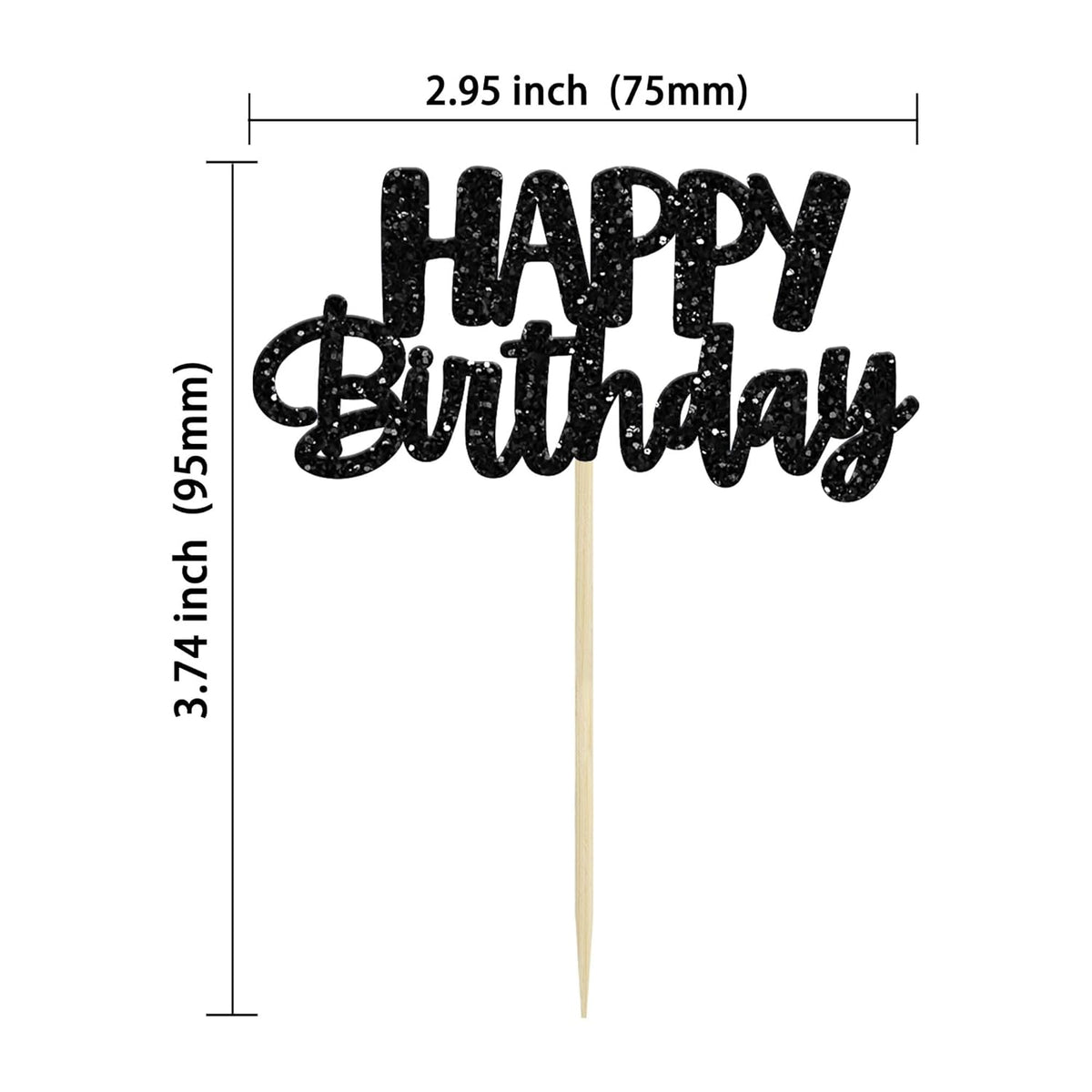 Gyufise Happy Birthday Cupcake Toppers Black Glitter Birthday Cake Topper Picks Dessert Topper