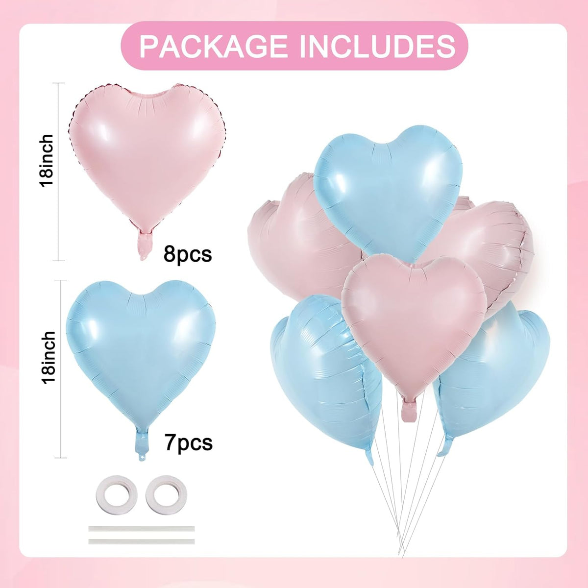 TONIFUL 15Pcs 18 Inch Heart Balloons Pastel Pink Blue Heart Shape Foil Mylar Balloons Decoration