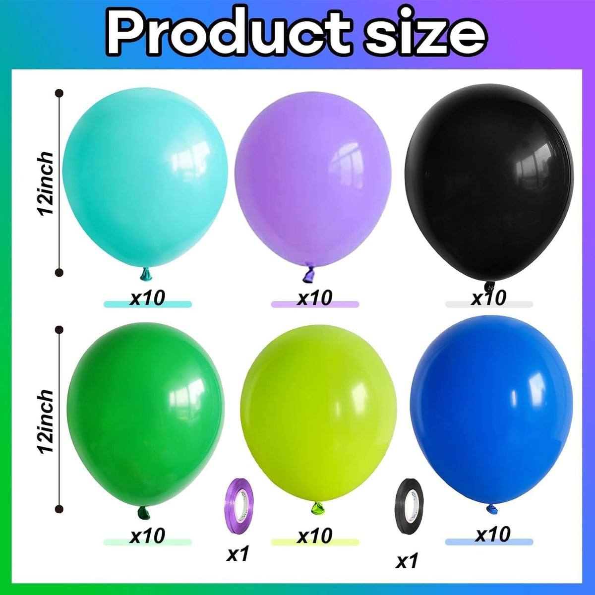 Black and Green Balloons, 60PCS Teal Blue Green Purple Video Game Balloons, Black Purple Blue