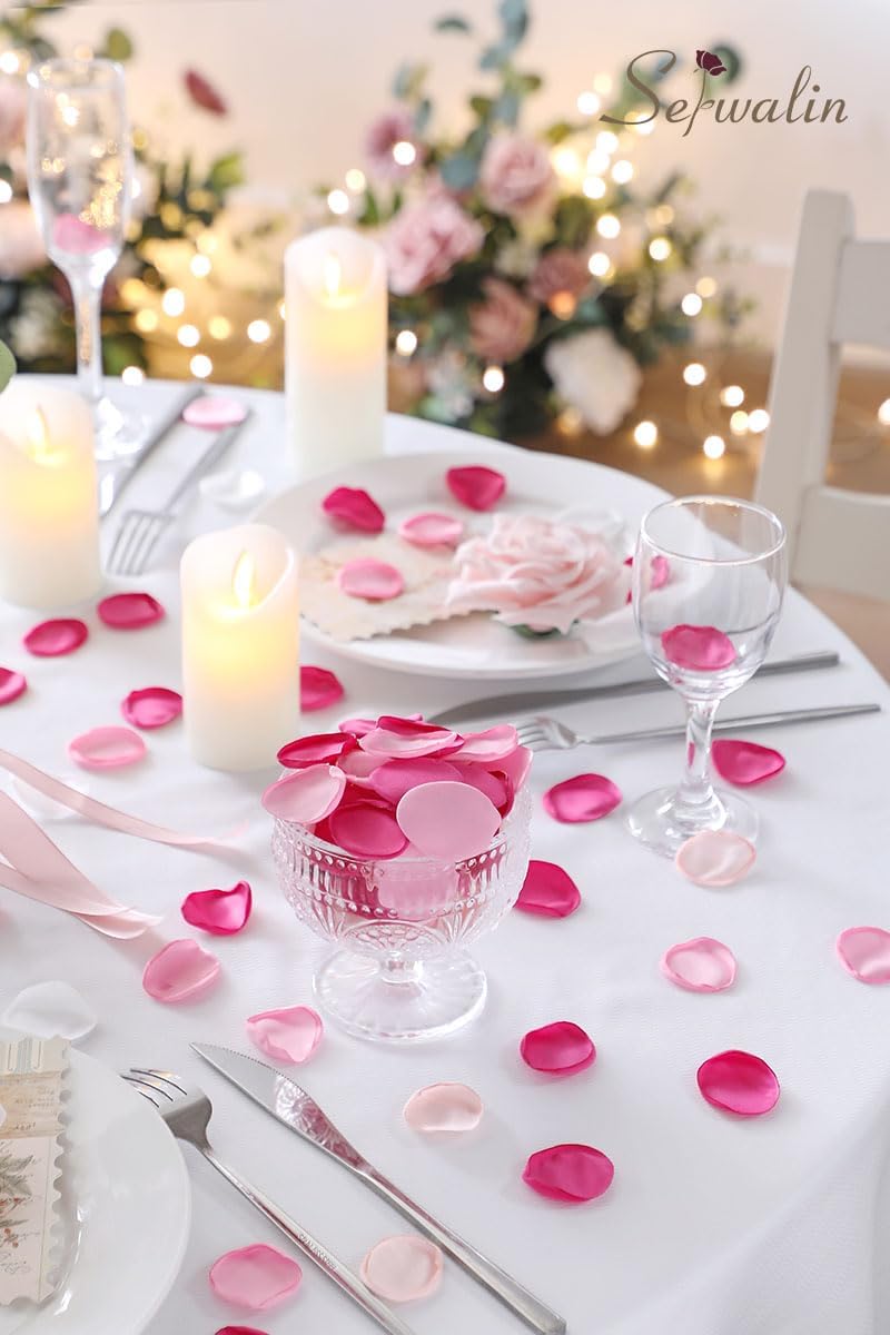 Serwalin 300Pcs Silk Rose Petals Fuschia Flower Petals for Wedding Petals Flower Girl Petals for