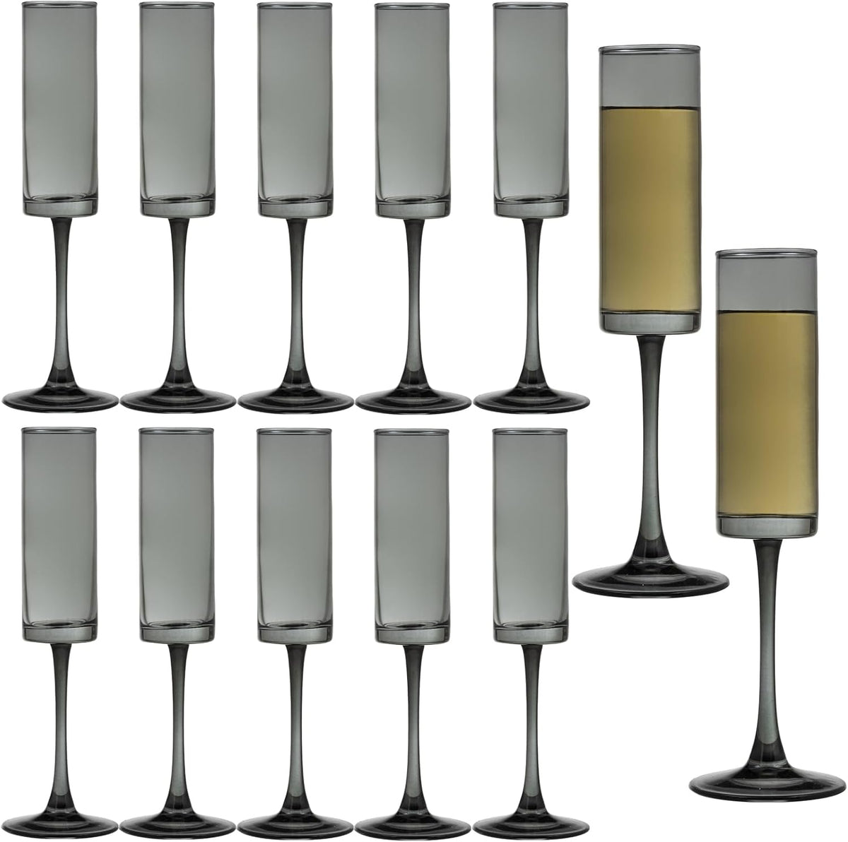 12 Pieces Black Champagne Flutes 6 OZ Straight Sided Wine Glasses Champagne Long Stem Drinking