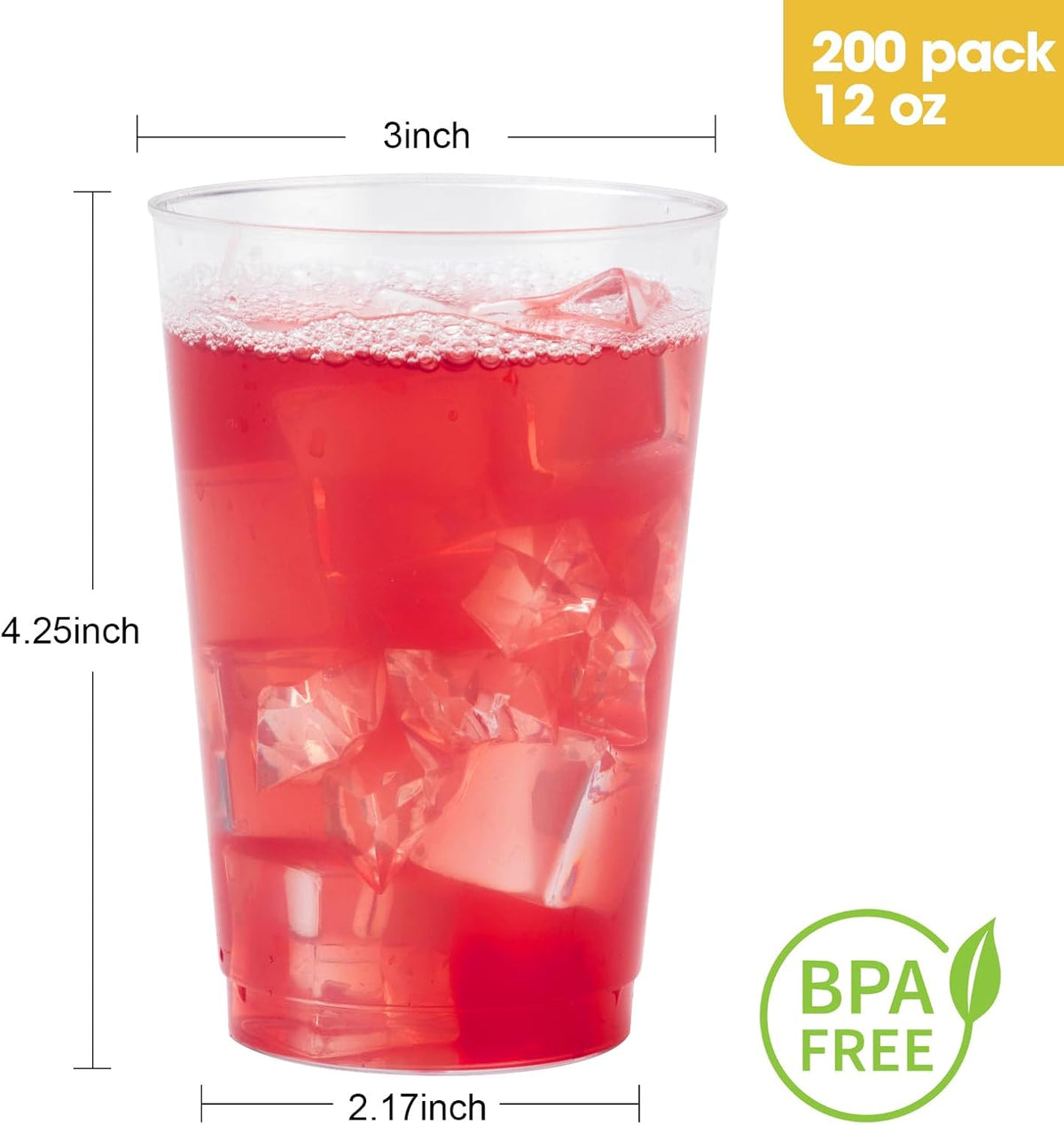 Goodluck 200PCS 12oz Clear Plastic Cups for Party, Disposable Clear Plastic Cups, Cocktail Glasses