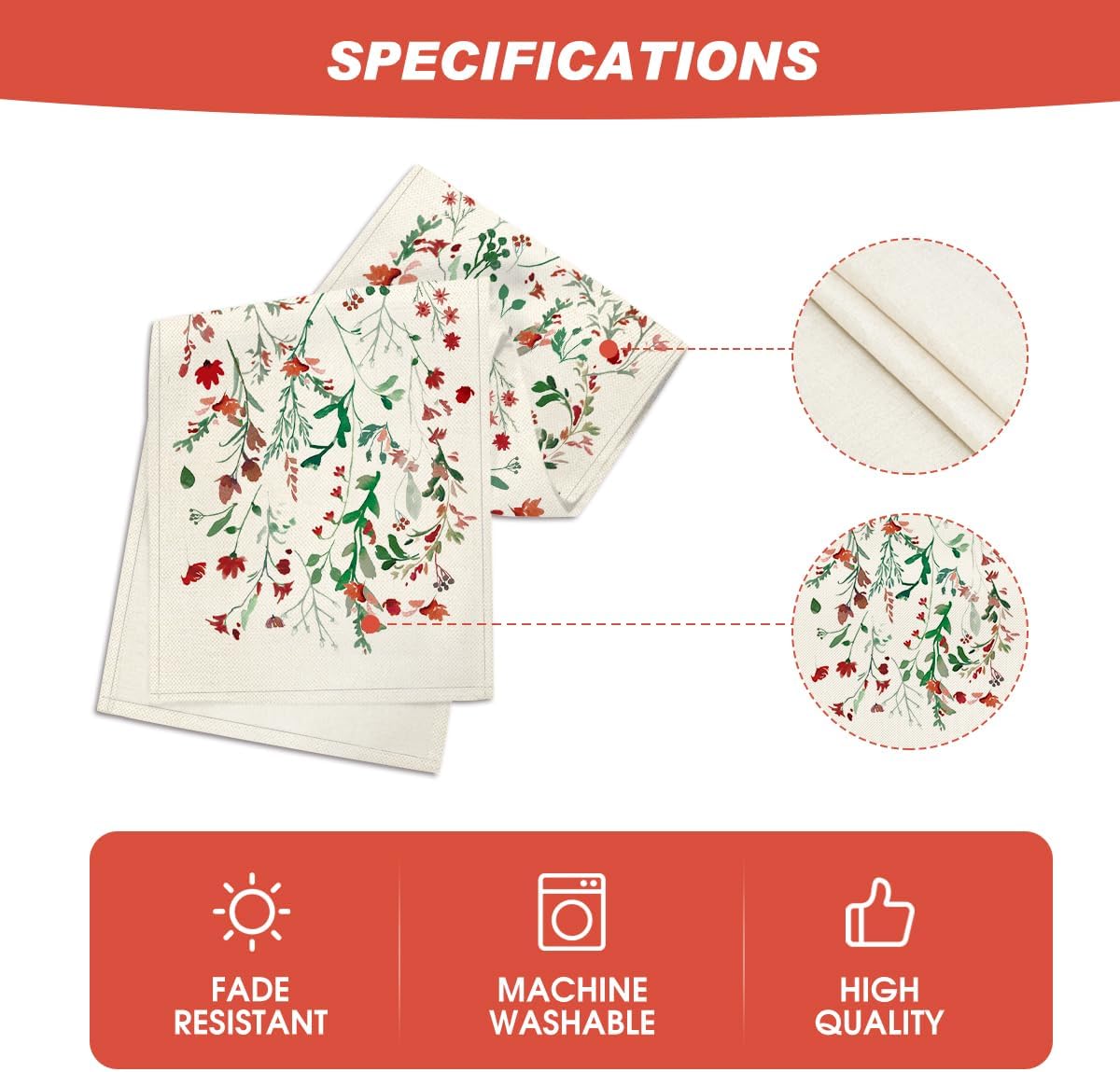 Artoid Mode Floral Leaves Christmas Table Runner, Wild Flowers and Grasses Winter Kitchen Dining