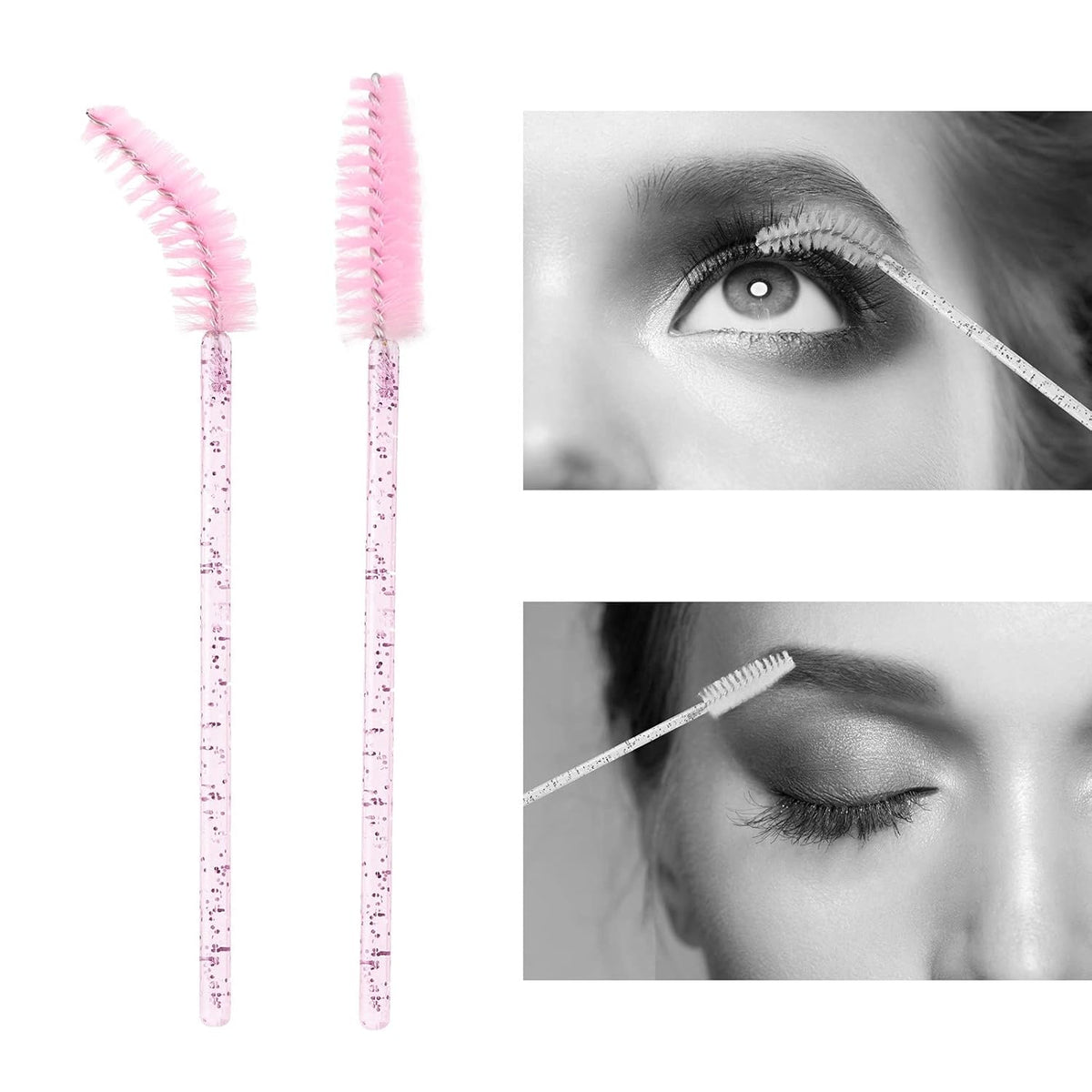 BTYMS 100 Pieces Disposable Lash Wands Eyelash Brushes with Crystal Handle Eyebrow Brushes Spoolies
